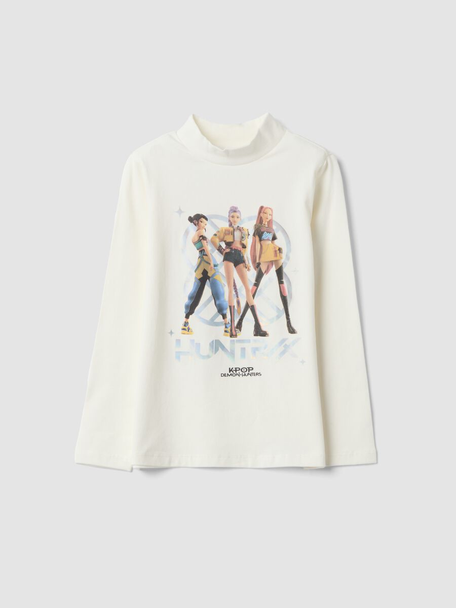 White stretch cotton T-shirt with K-Pop Demon Hunters print_0