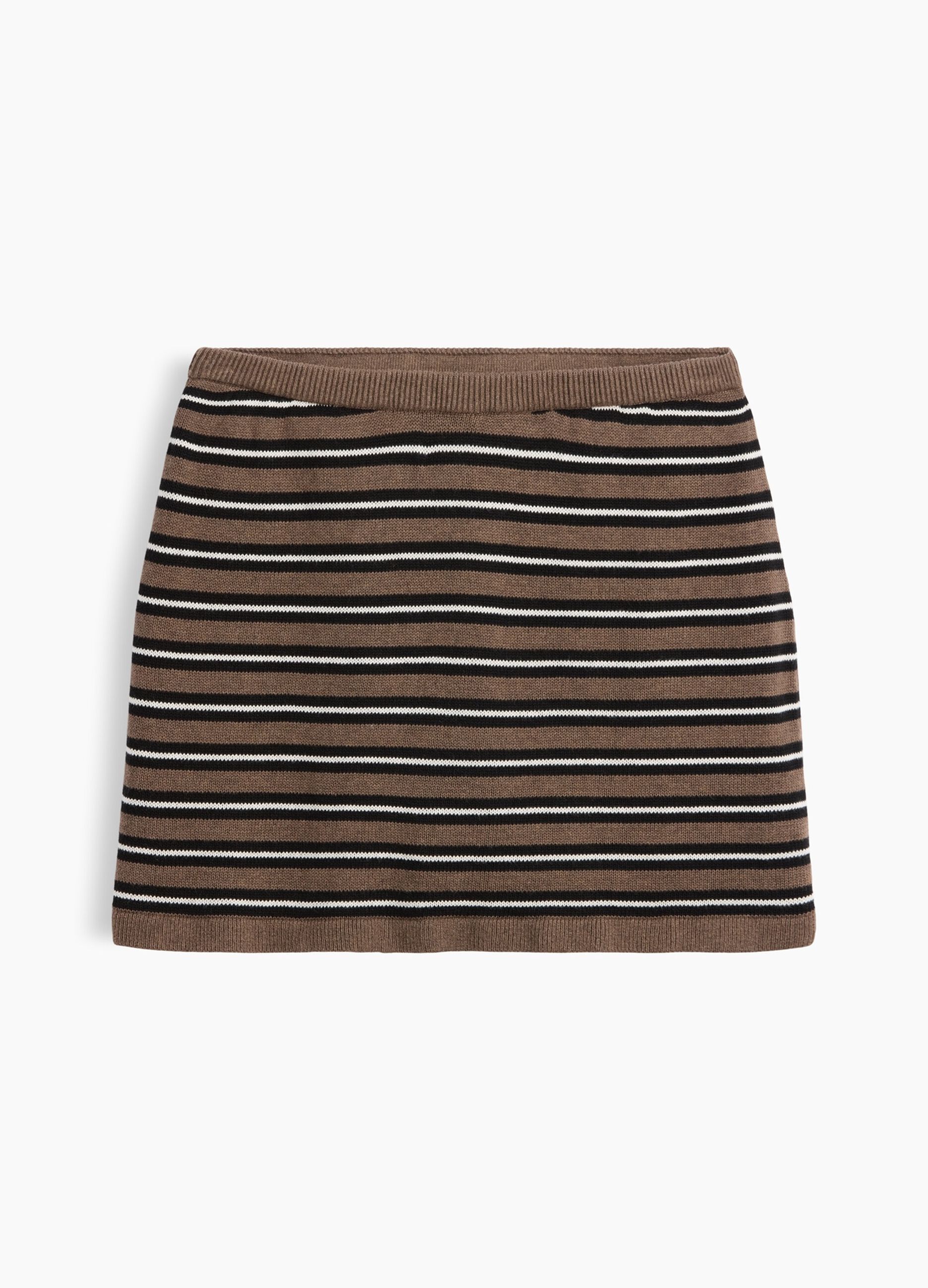 Brown striped pure cotton mini skirt