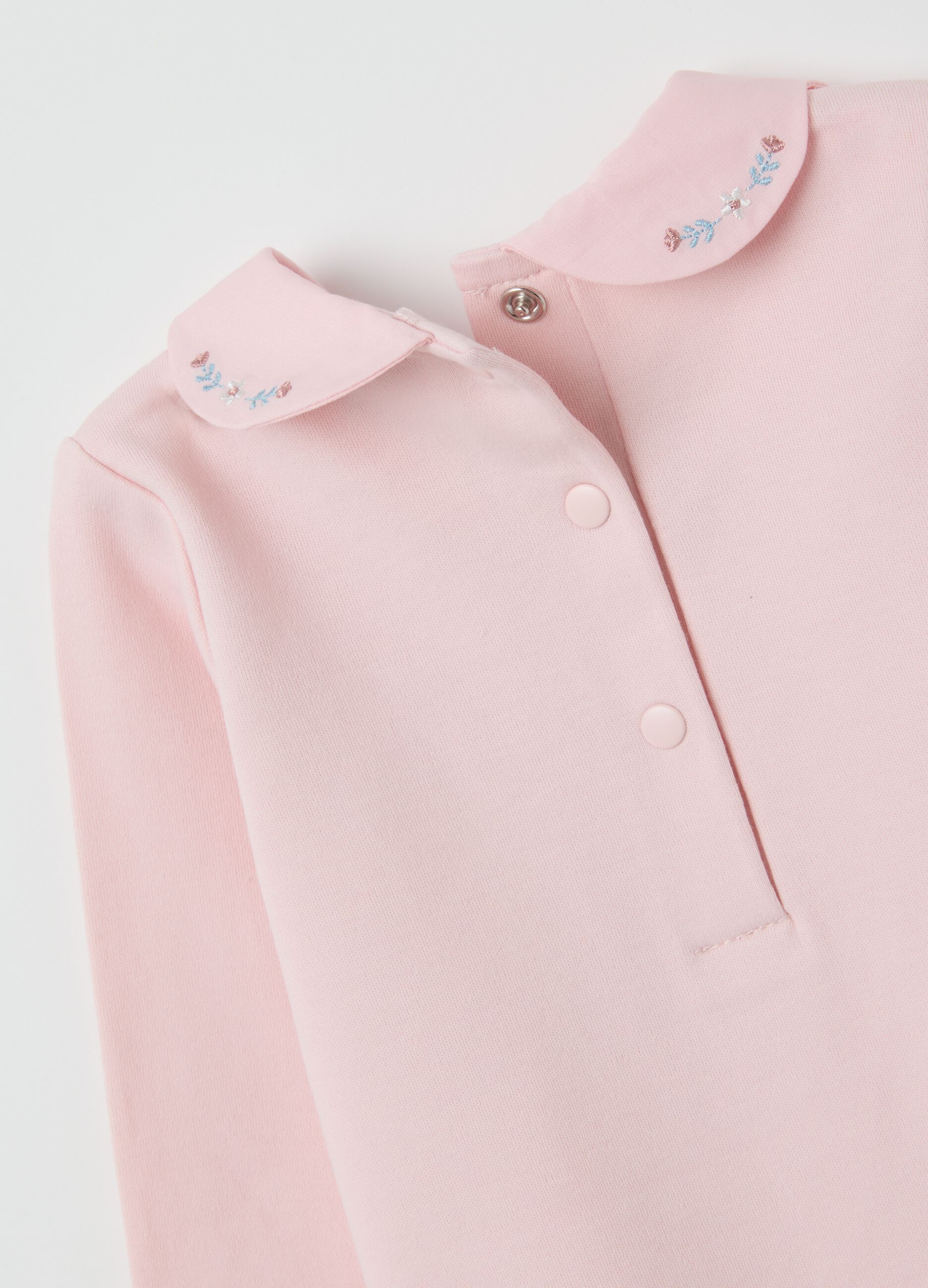 Newborn's pink pure cotton bodysuit with fancy collar