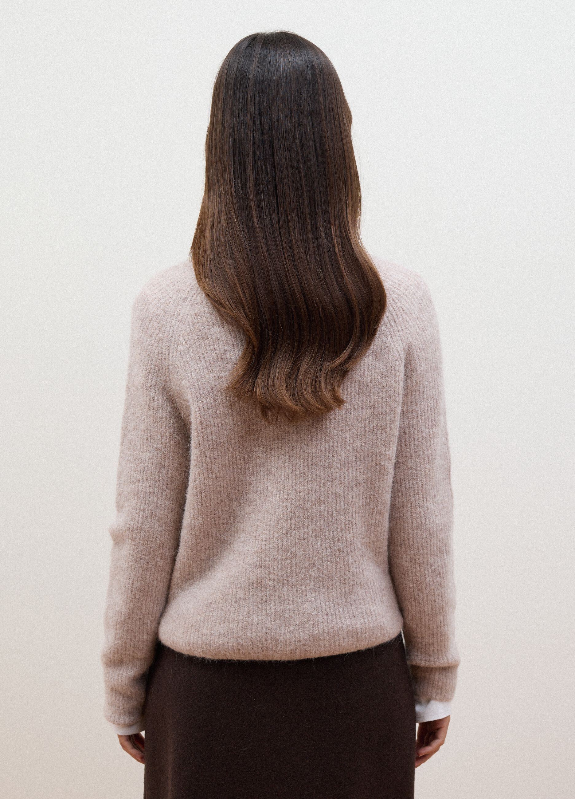 Beige alpaca and wool blend crew-neck jumper
