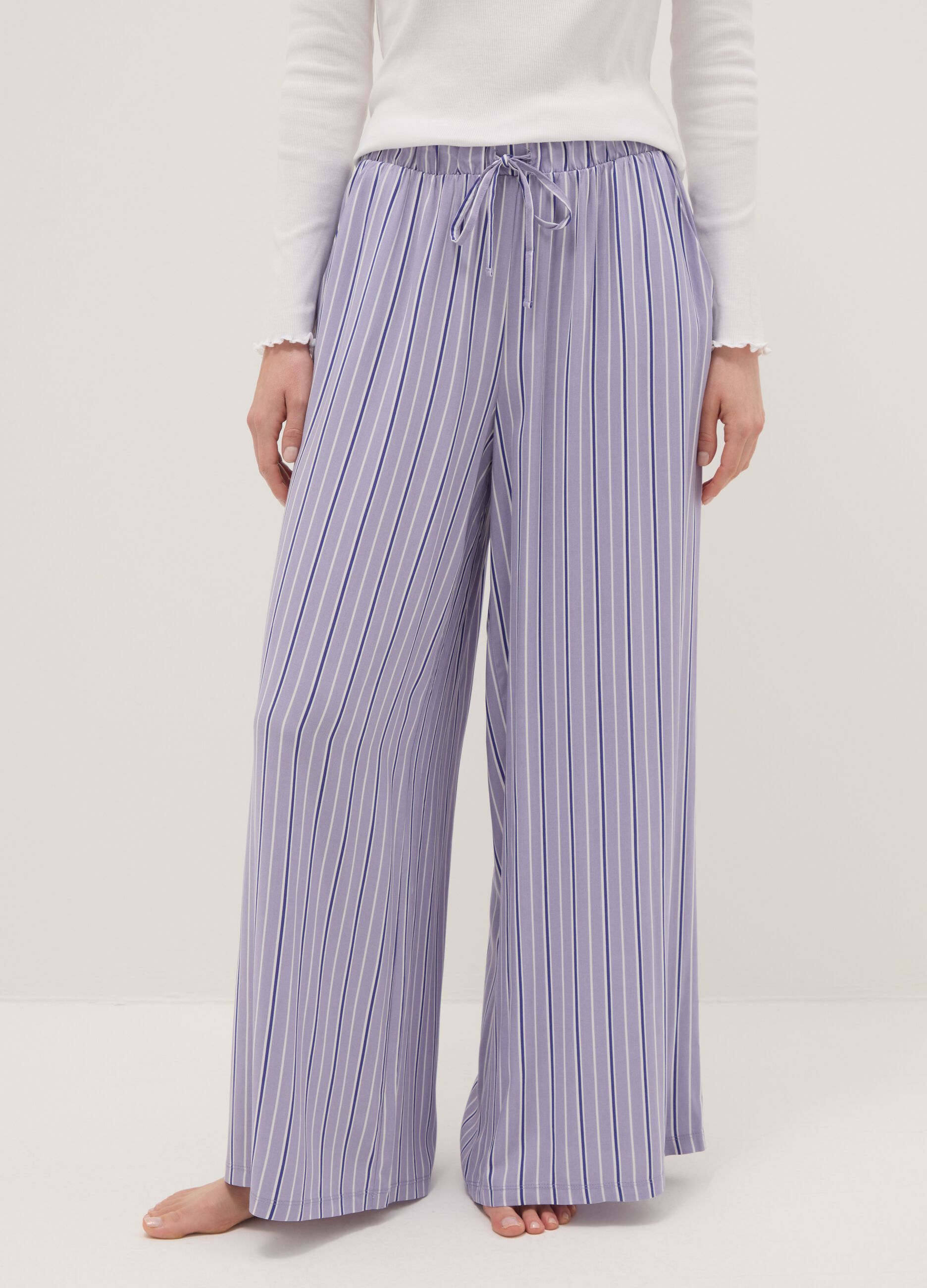 Purple striped viscose pyjama trousers with regular fit