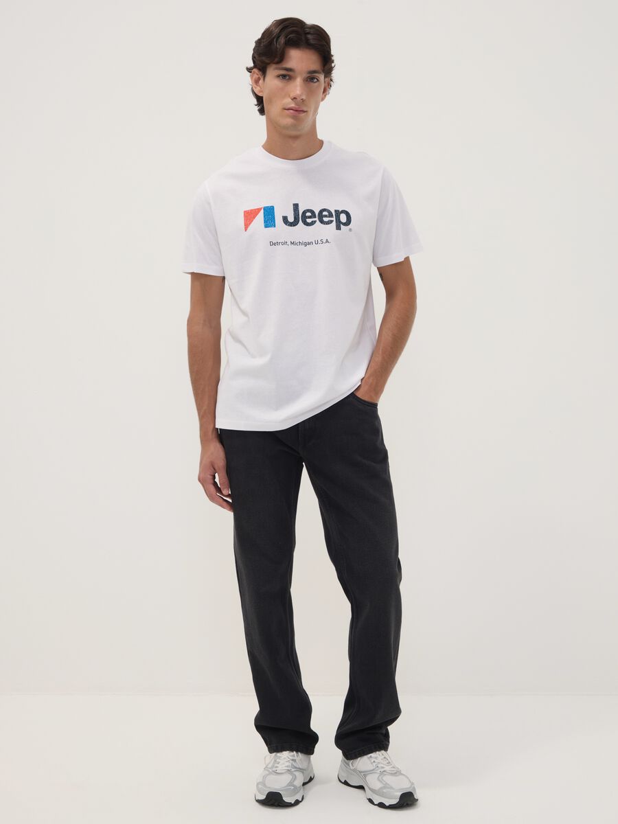 تيشيرت أبيض من قطن خالص بياقة دائرية مع طبعة Jeep_1