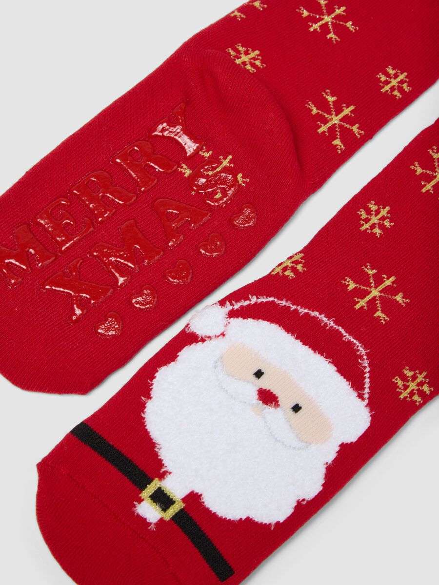 2-pack of multicolour Christmas-themed non-slip socks in stretchy organic cotton_1