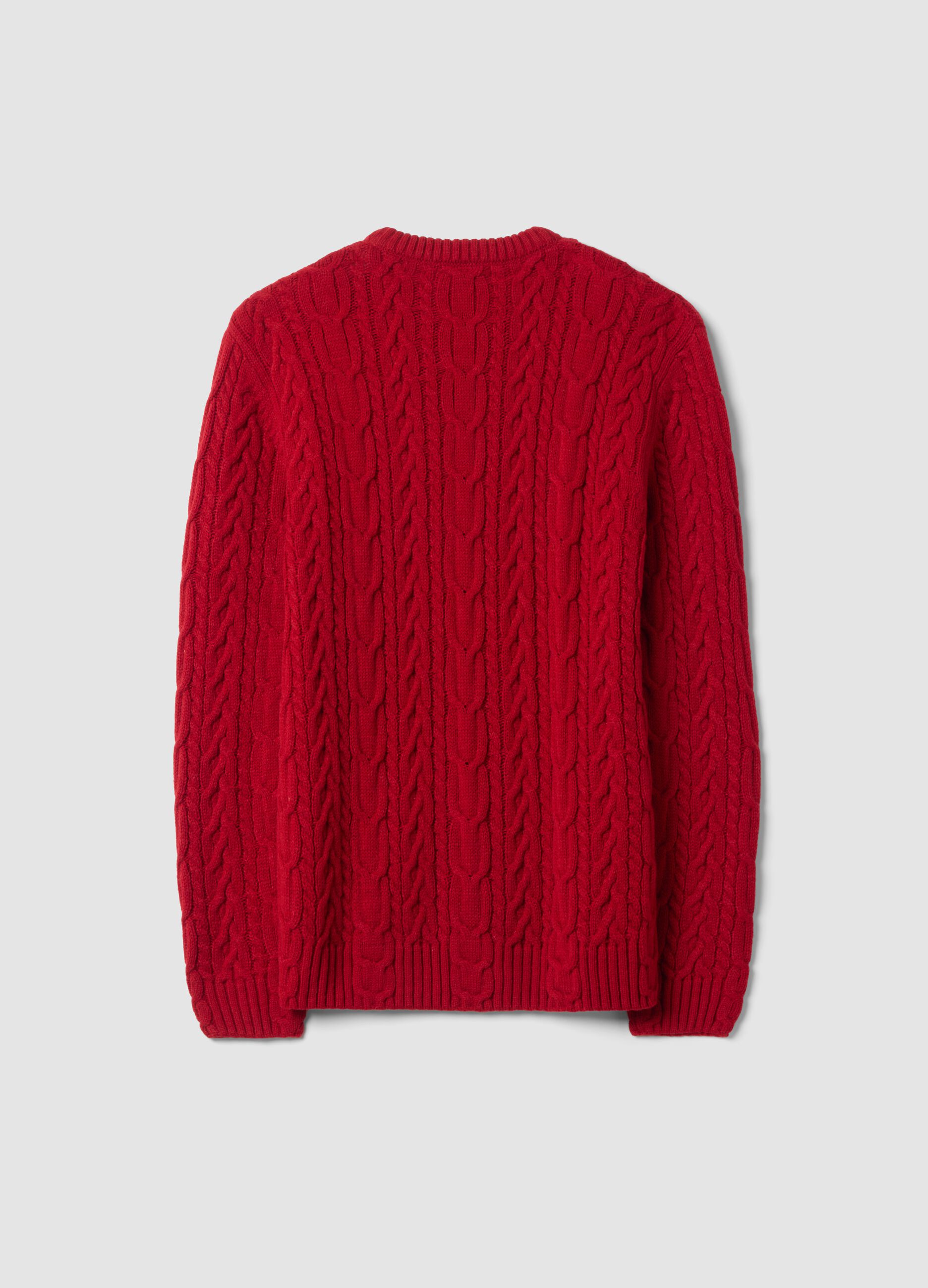 Maglia rossa girocollo in misto lana con lavorazione jacquard