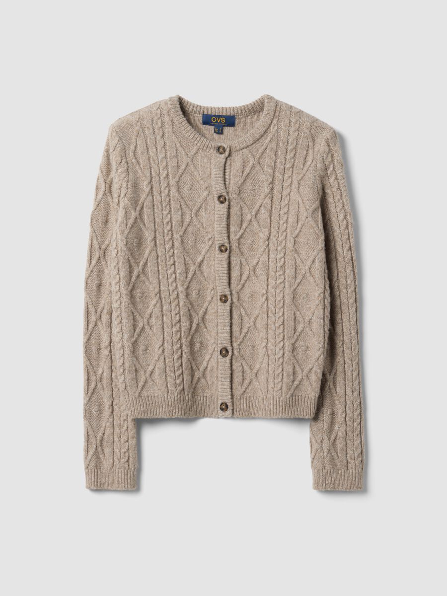 Beige cable-knit wool-blend cardigan_4
