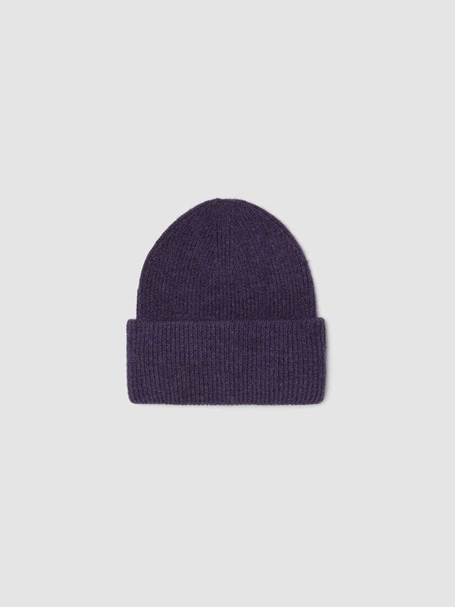 Lilac purple ribbed stretch-fabric beanie_0