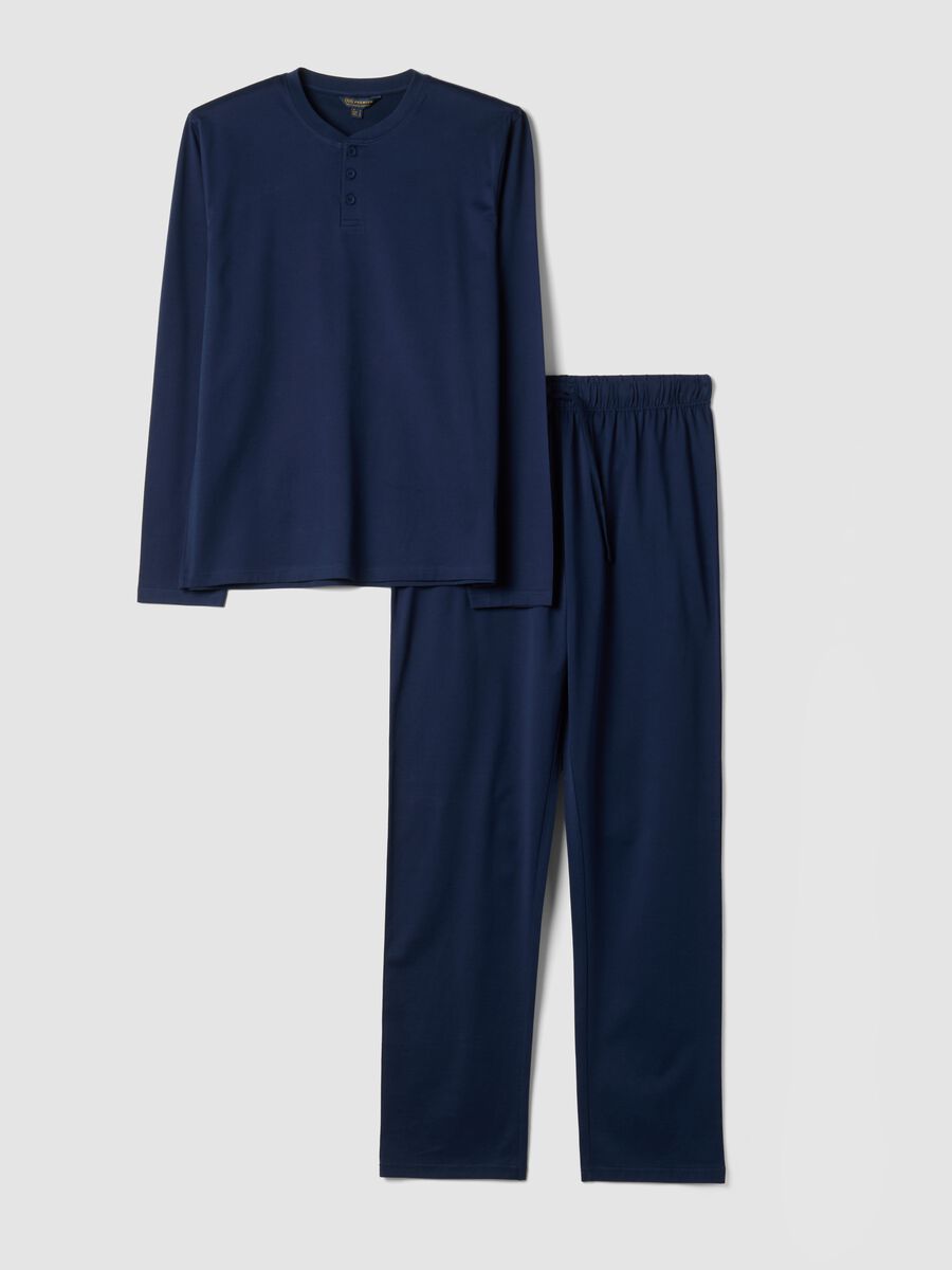 Blue pure organic cotton pyjamas with Henley neckline, regular fit_4