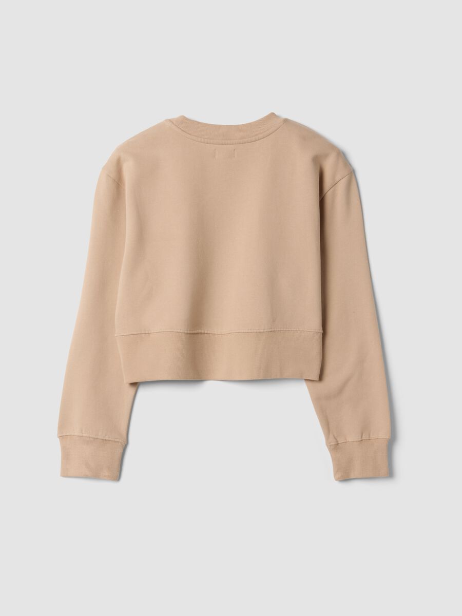 Beige sweatshirt in pure organic cotton with ribbed neckline_1