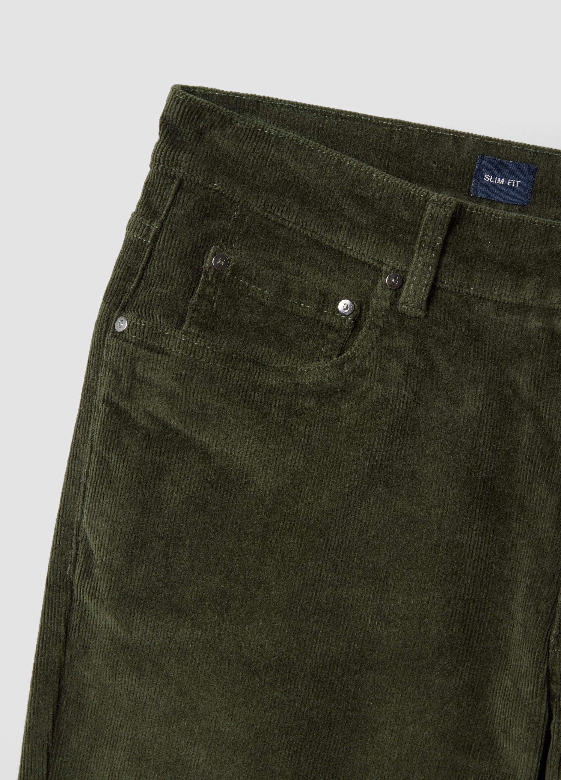 Pantaloni verdi in cotone elasticizzato a coste slim fit