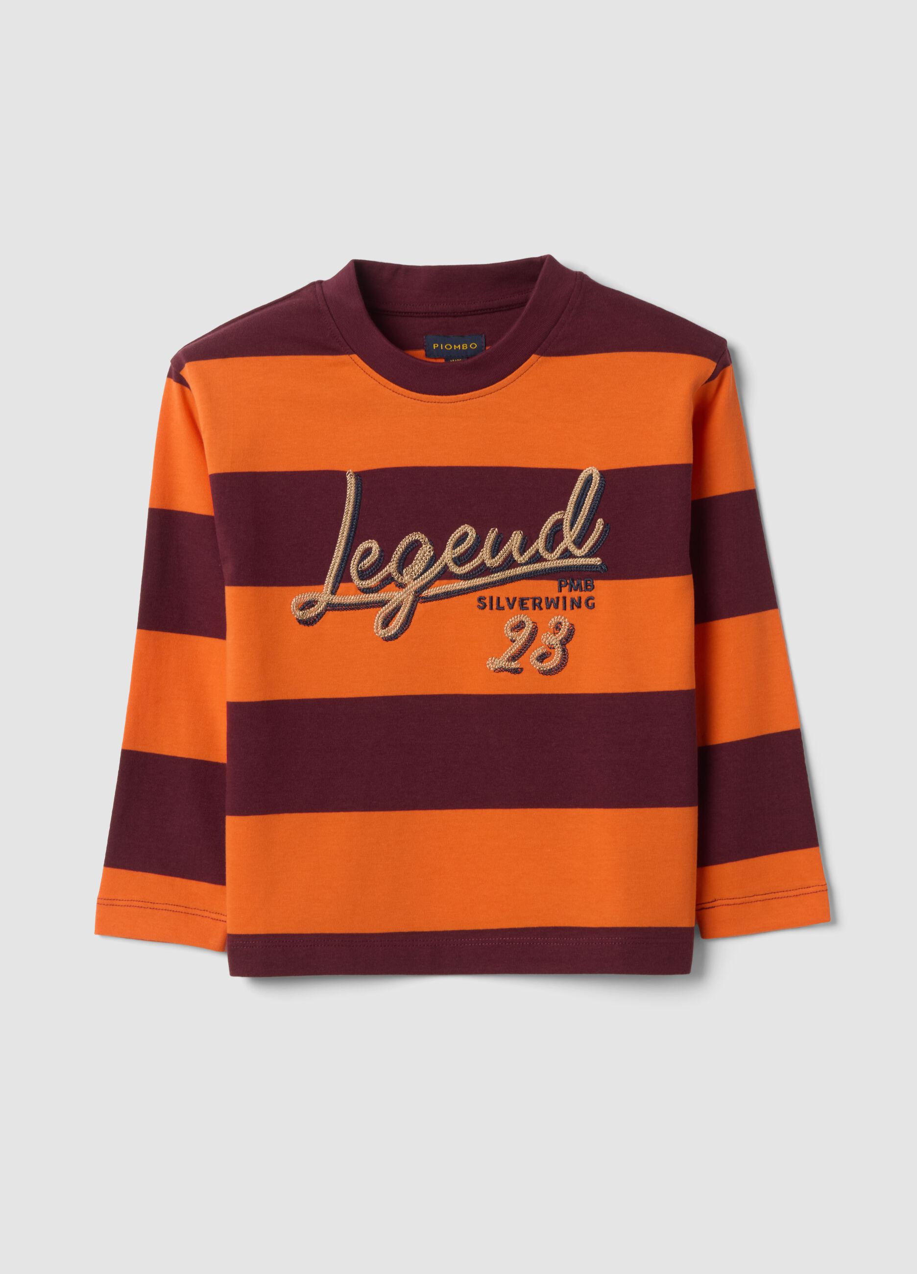 Orange striped pure cotton crew-neck T-shirt