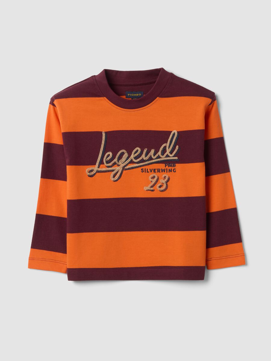 Orange striped pure cotton crew-neck T-shirt_0