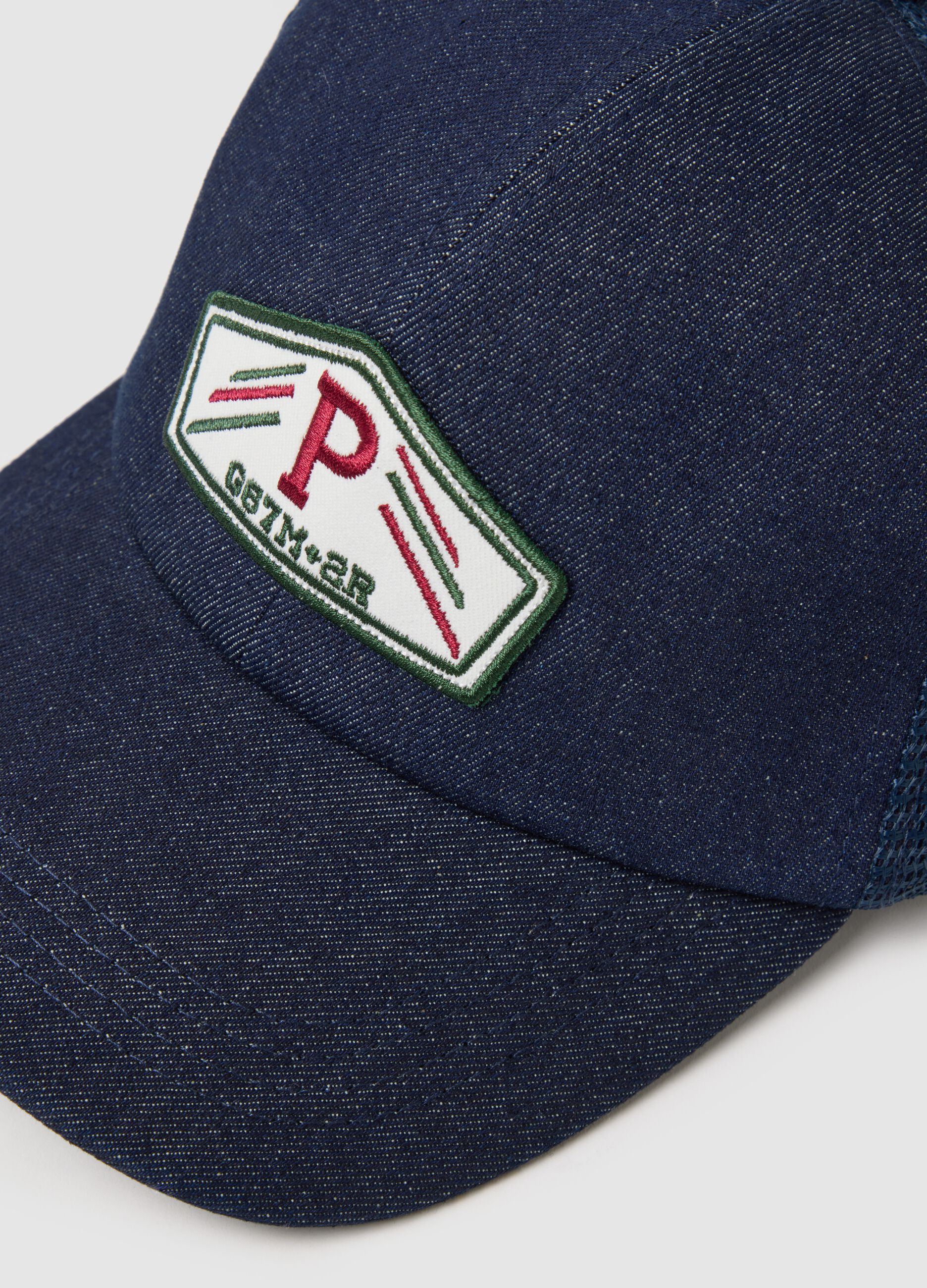 Blue pure cotton cap with adjustable visor and patch