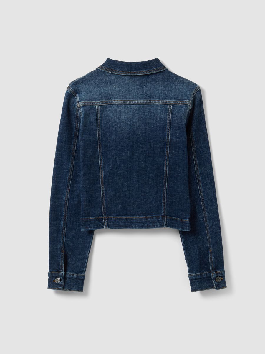 Blue slim-fit stretch cotton denim jacket with zip_2