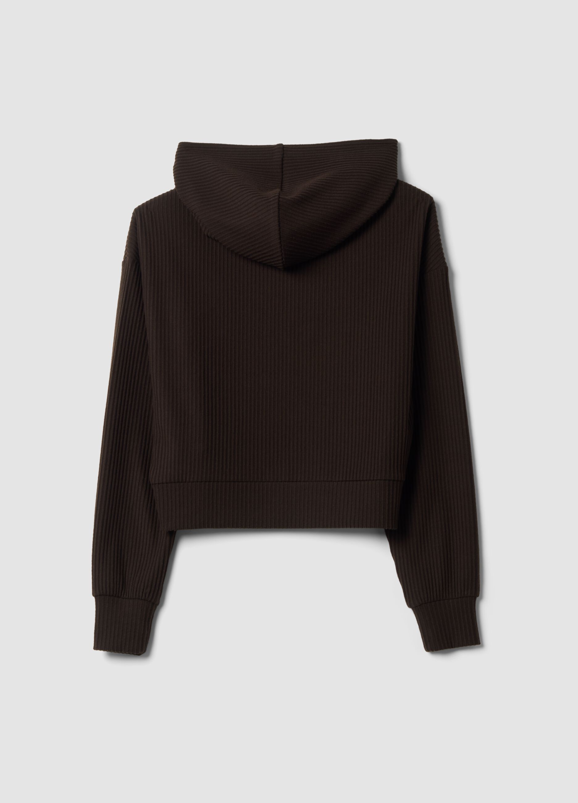 Brown ribbed stretch viscose hoodie, regular fit