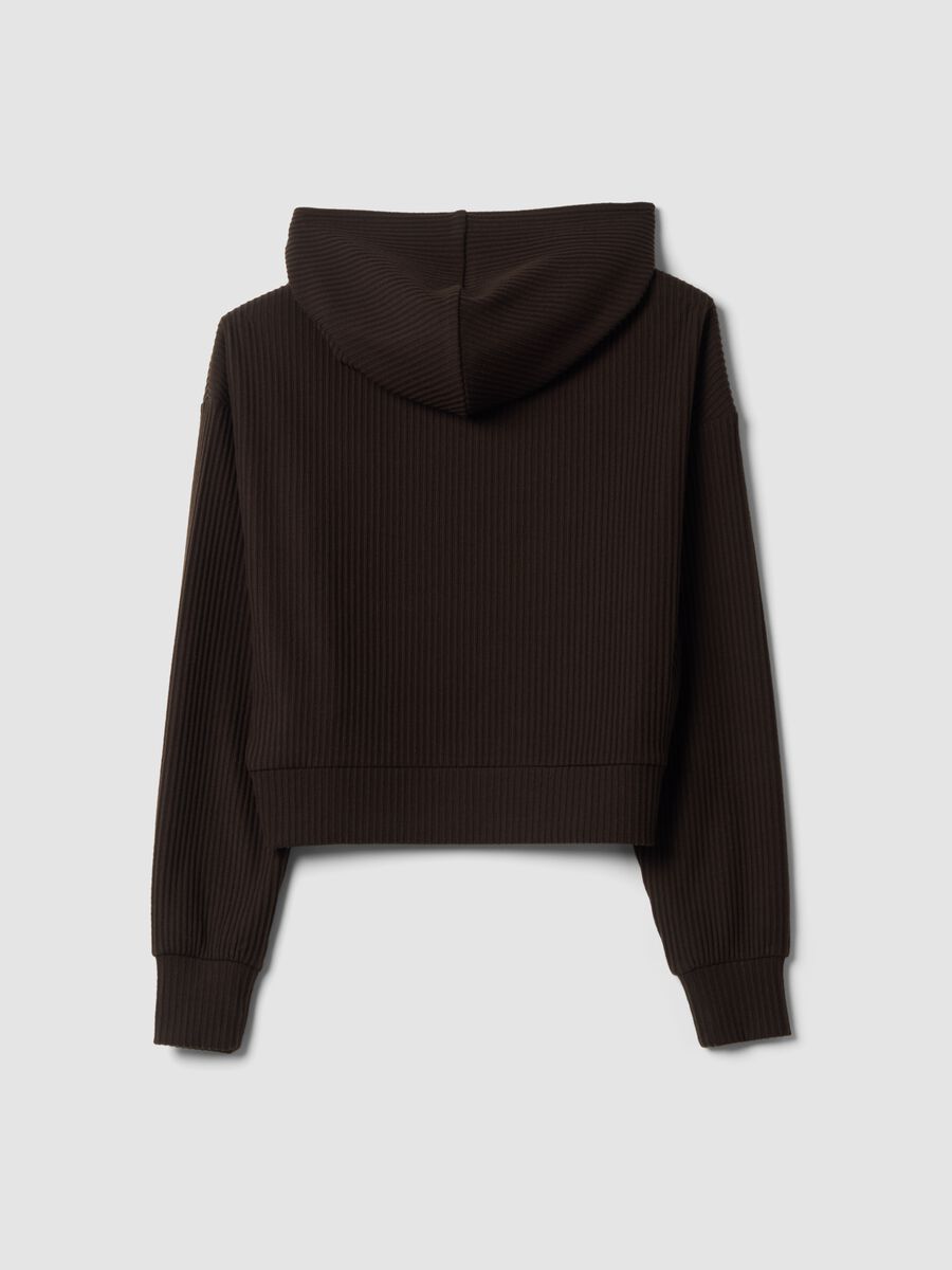 Brown ribbed stretch viscose hoodie, regular fit_2