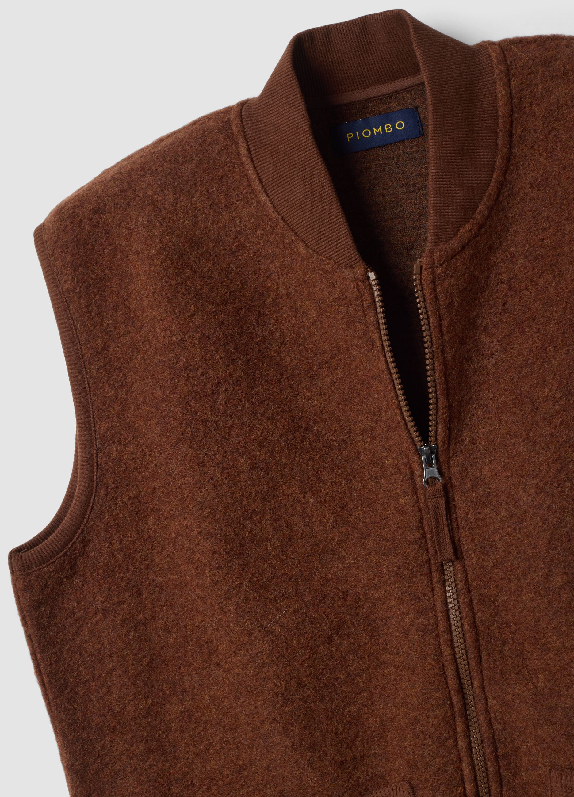 Brown wool-blend gilet with zip
