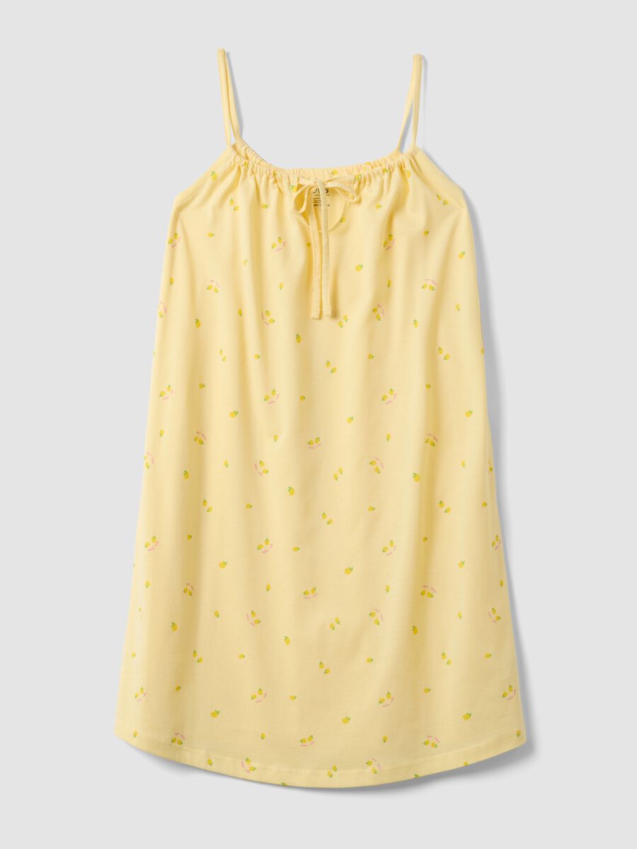 Yellow pure cotton nightdress with straps and lemon print_4
