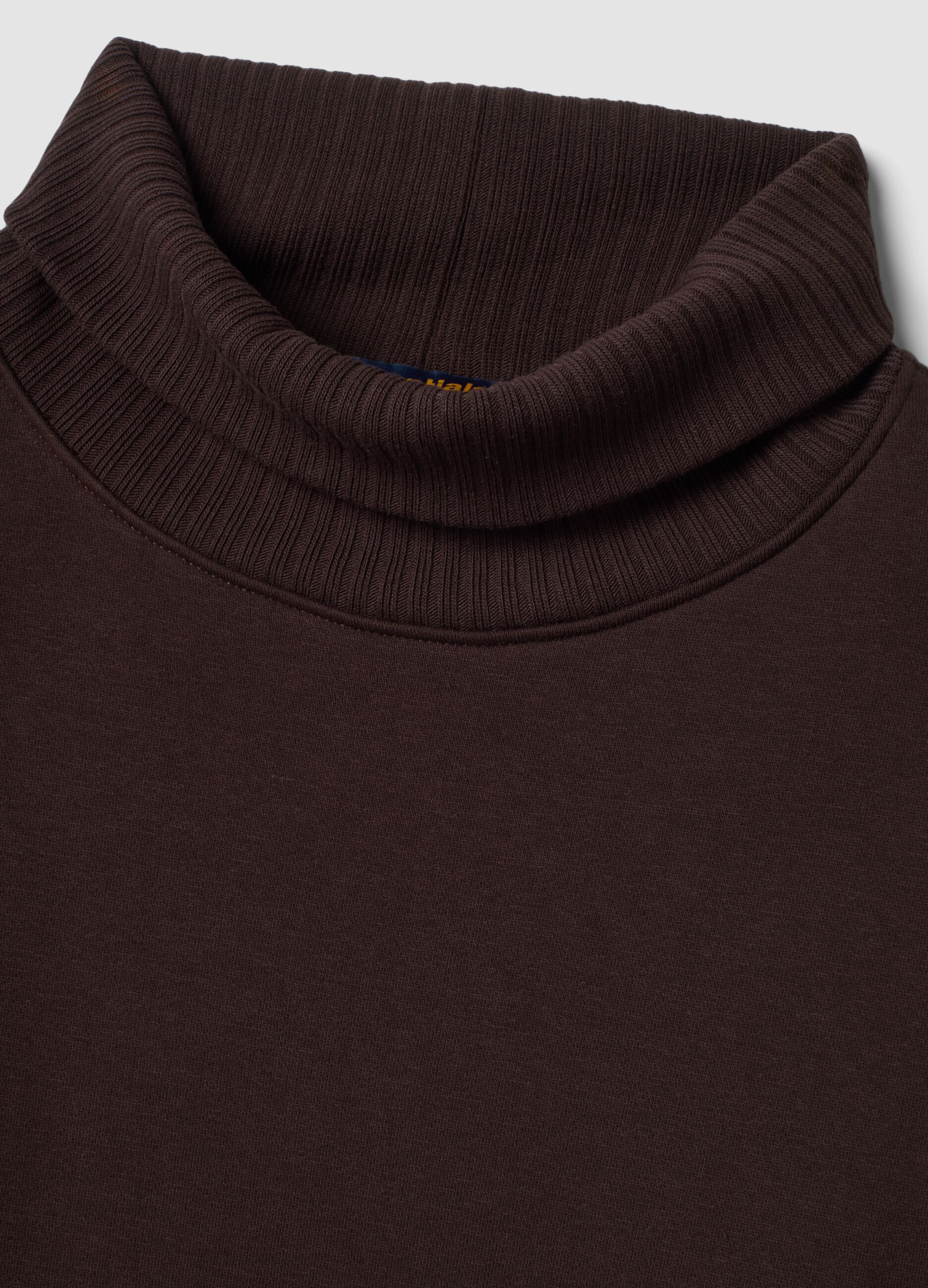 Brown regular-fit crew-neck fleece cotton-blend sweatshirt