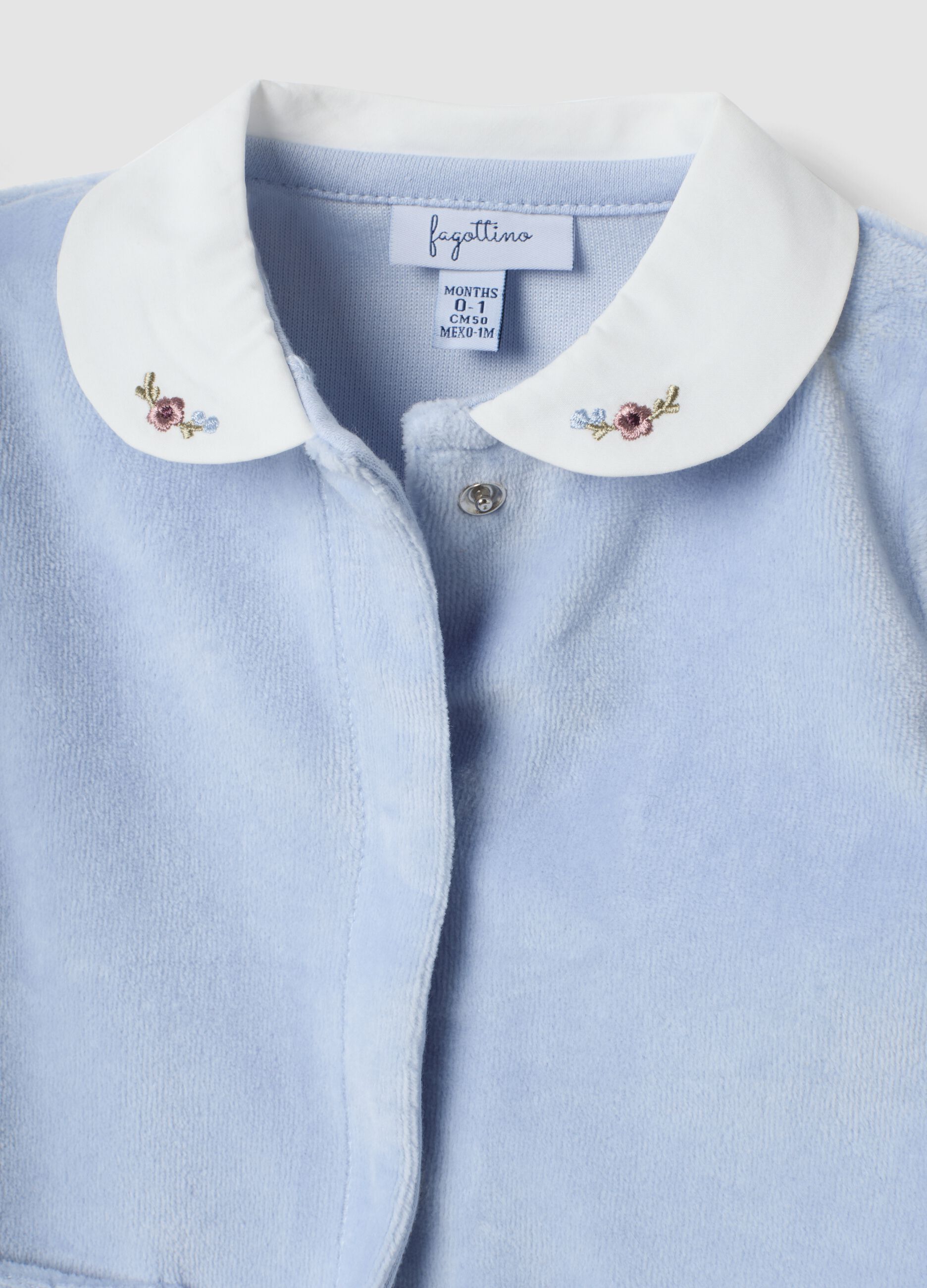 Blue organic cotton-blend sleepsuit with collar