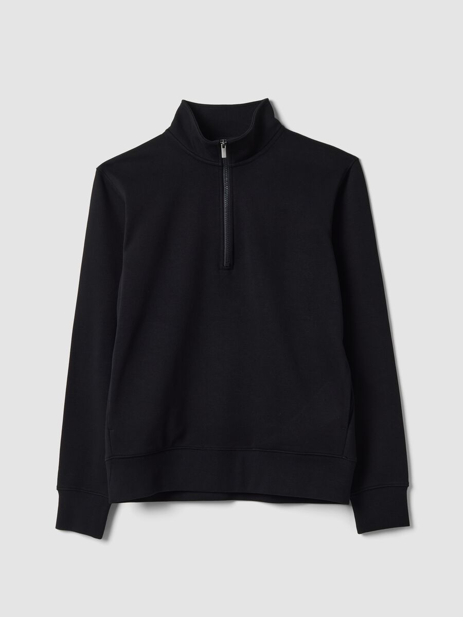 Black cotton-blend half-zip sweatshirt with crew neck_0