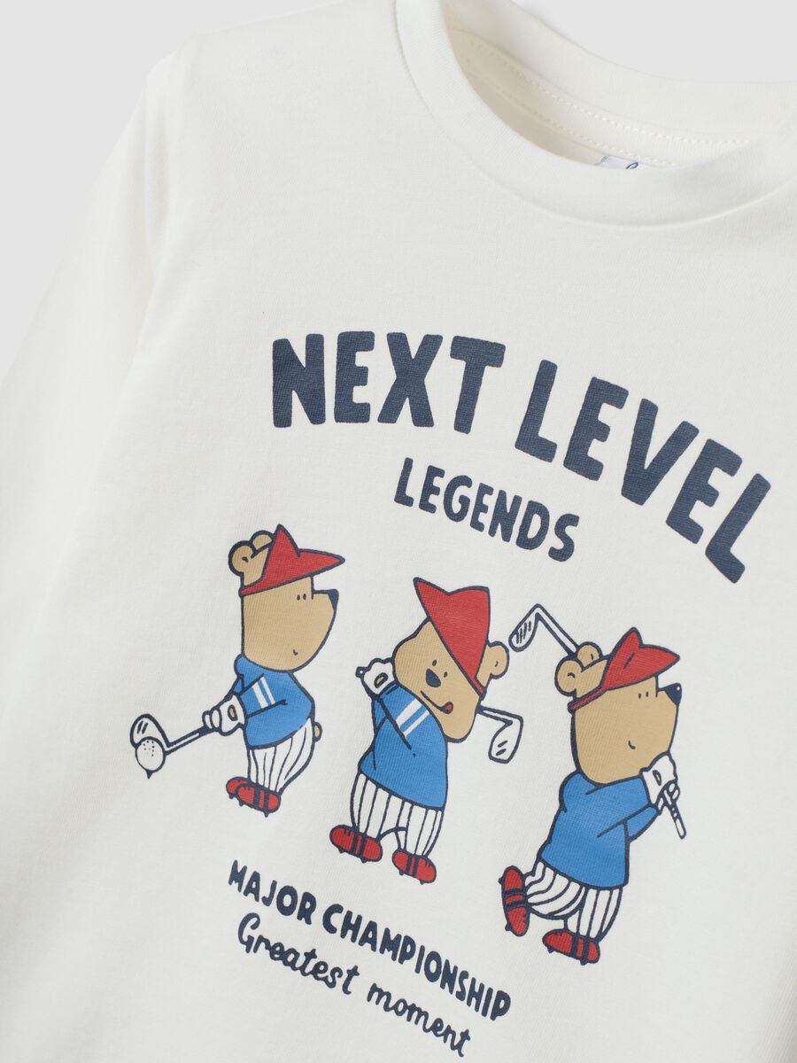 White organic cotton T-shirt with teddy bear print_2