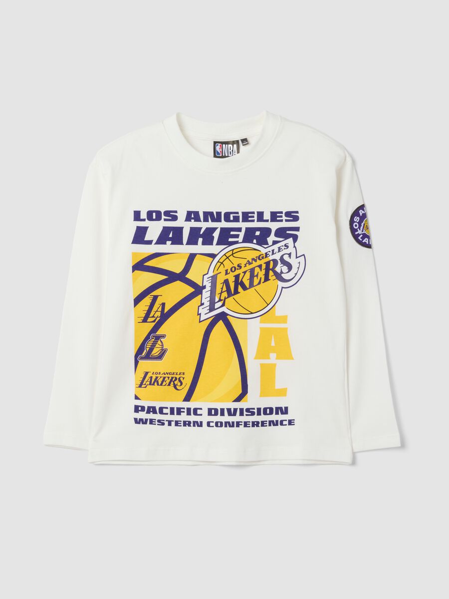 White pure cotton Lakers print T-shirt, relaxed fit_0