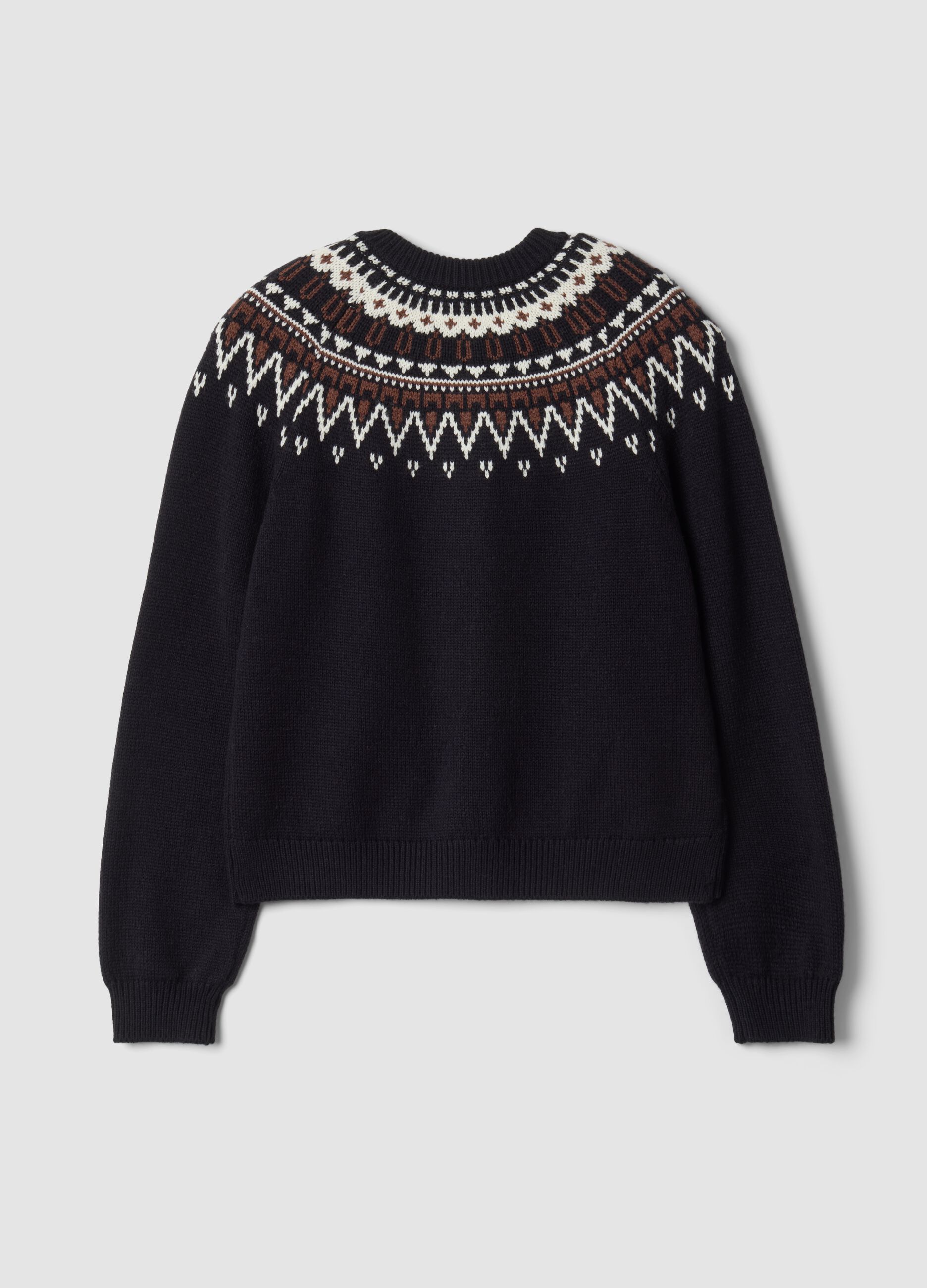 Blue jacquard wool-blend crew-neck cardigan