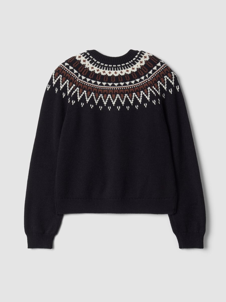Blue jacquard wool-blend crew-neck cardigan_1