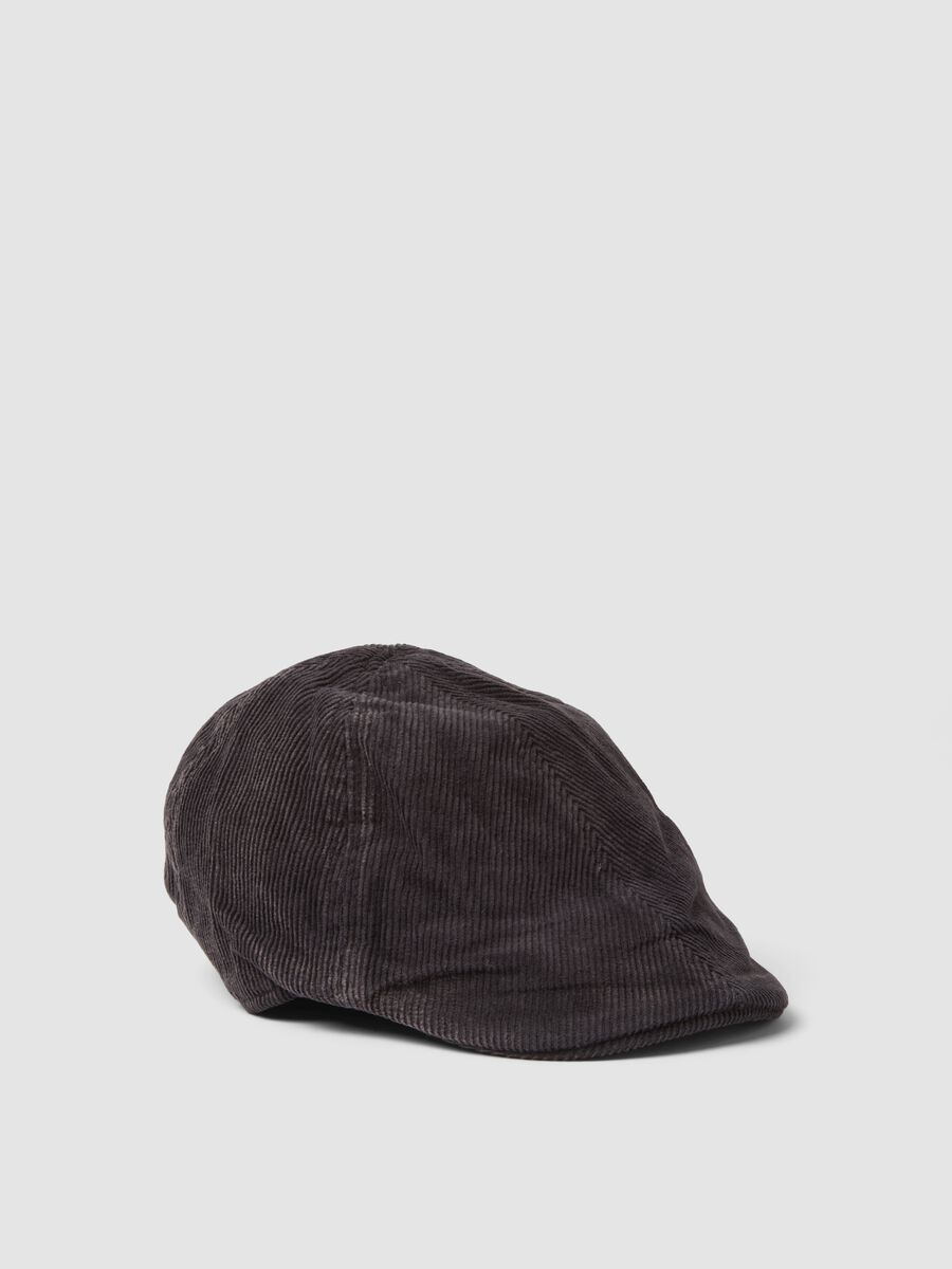 Grey pure cotton ribbed flat cap_0