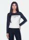 T-shirt bianca e blu in cotone elasticizzato con stampa frontale_0