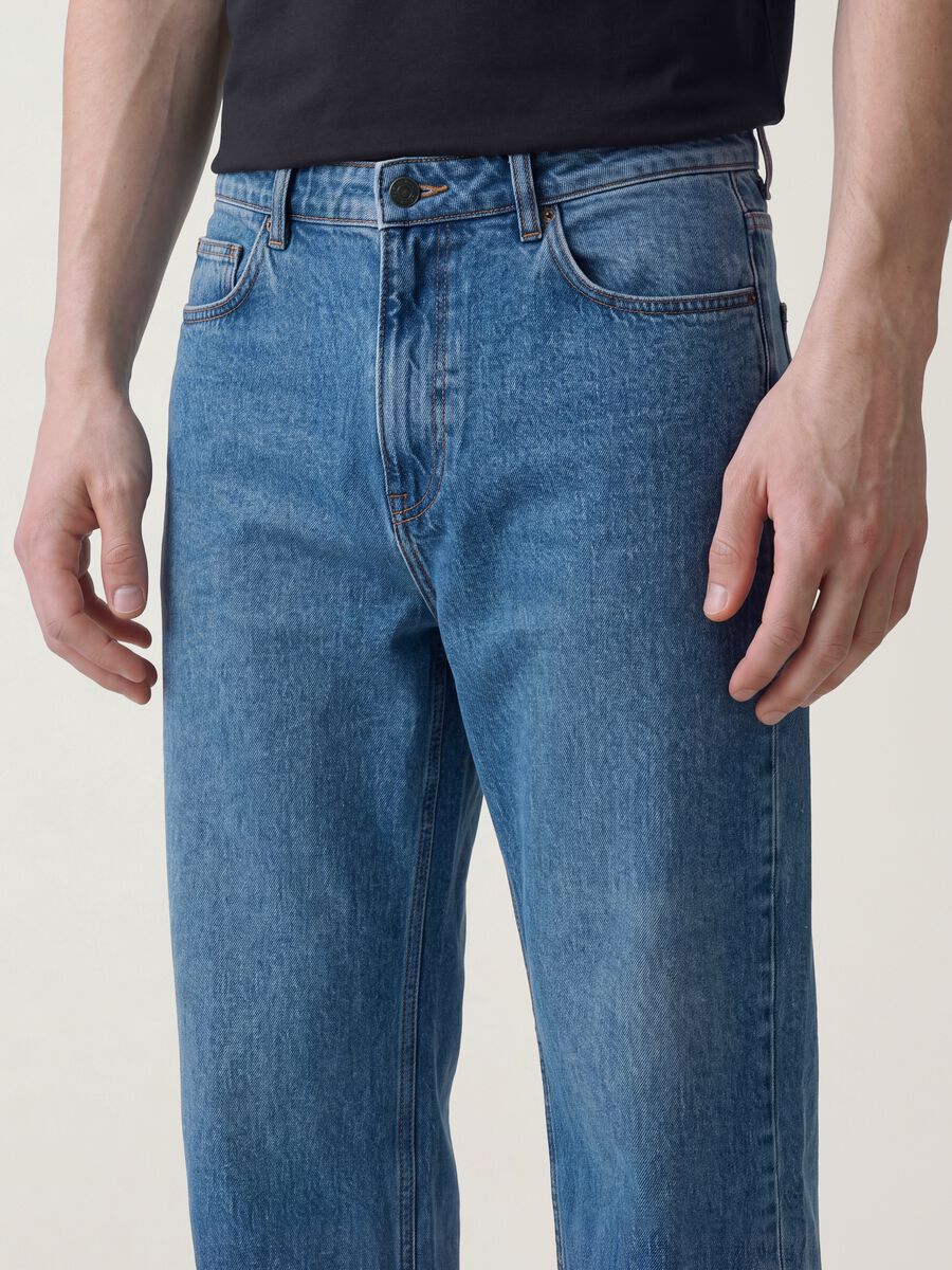 Blue wide-leg pure cotton jeans_1