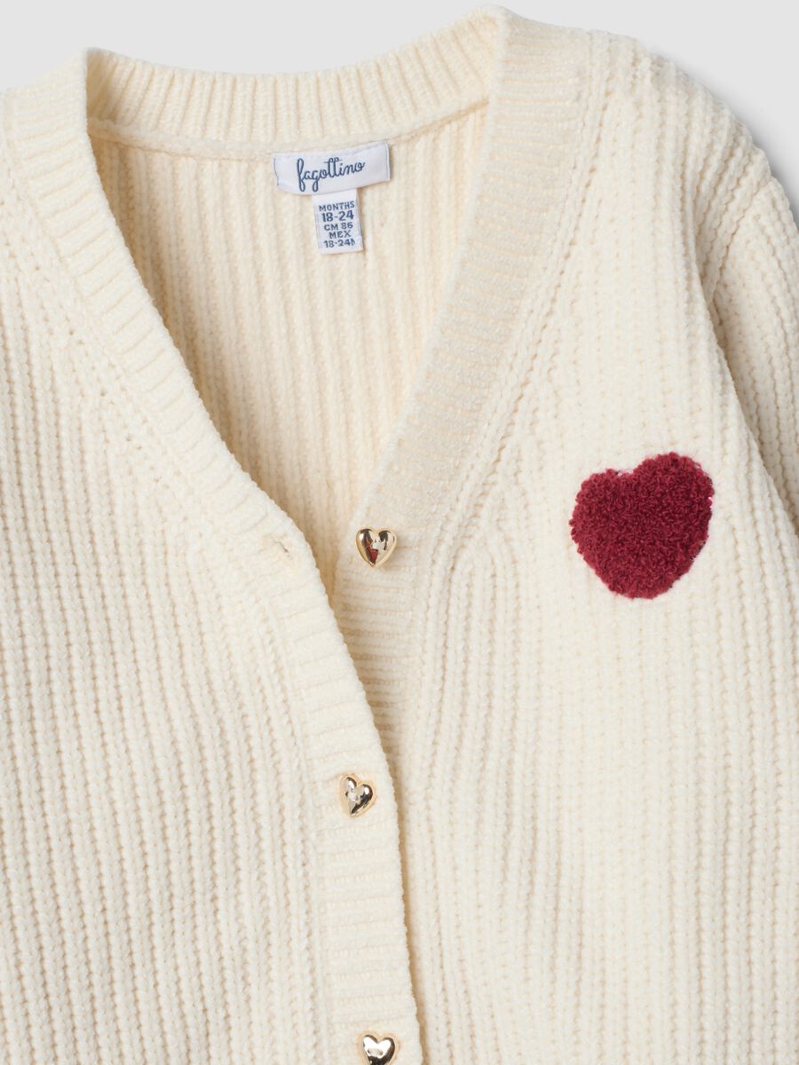 White knitted cardigan with heart embroidery, regular fit_2