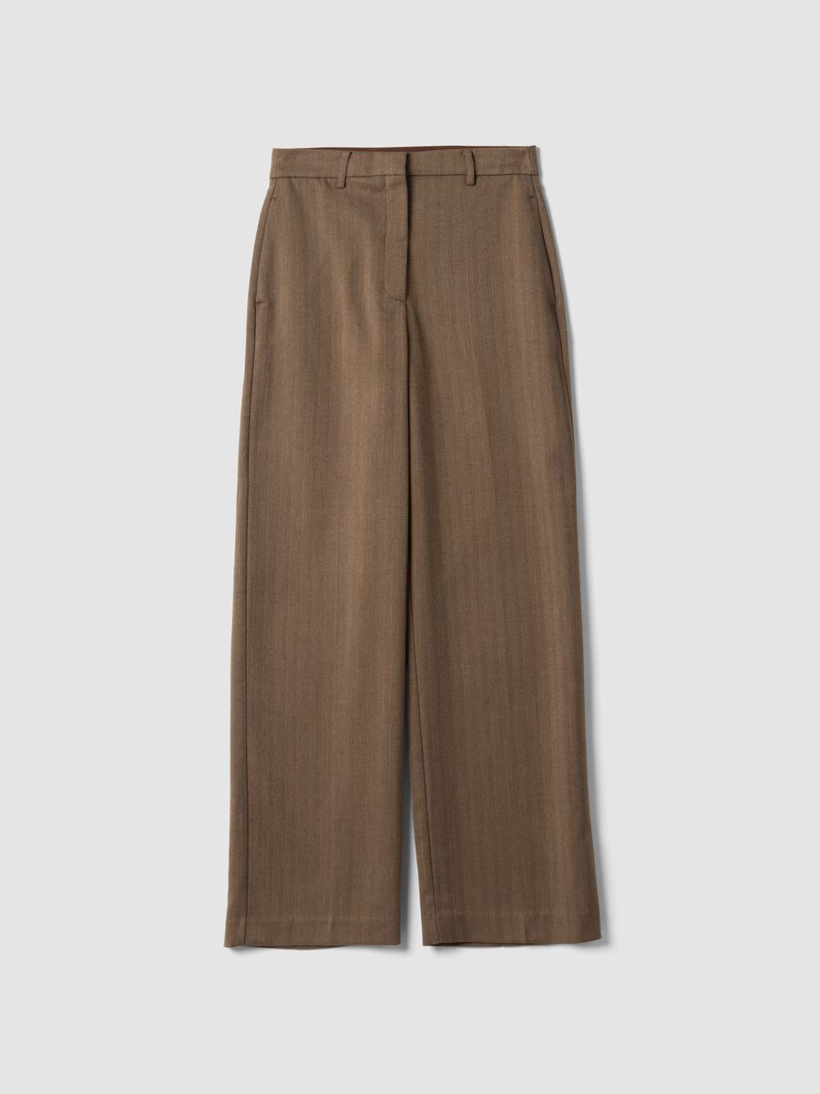 Brown regular-fit formal trousers in stretch viscose_0