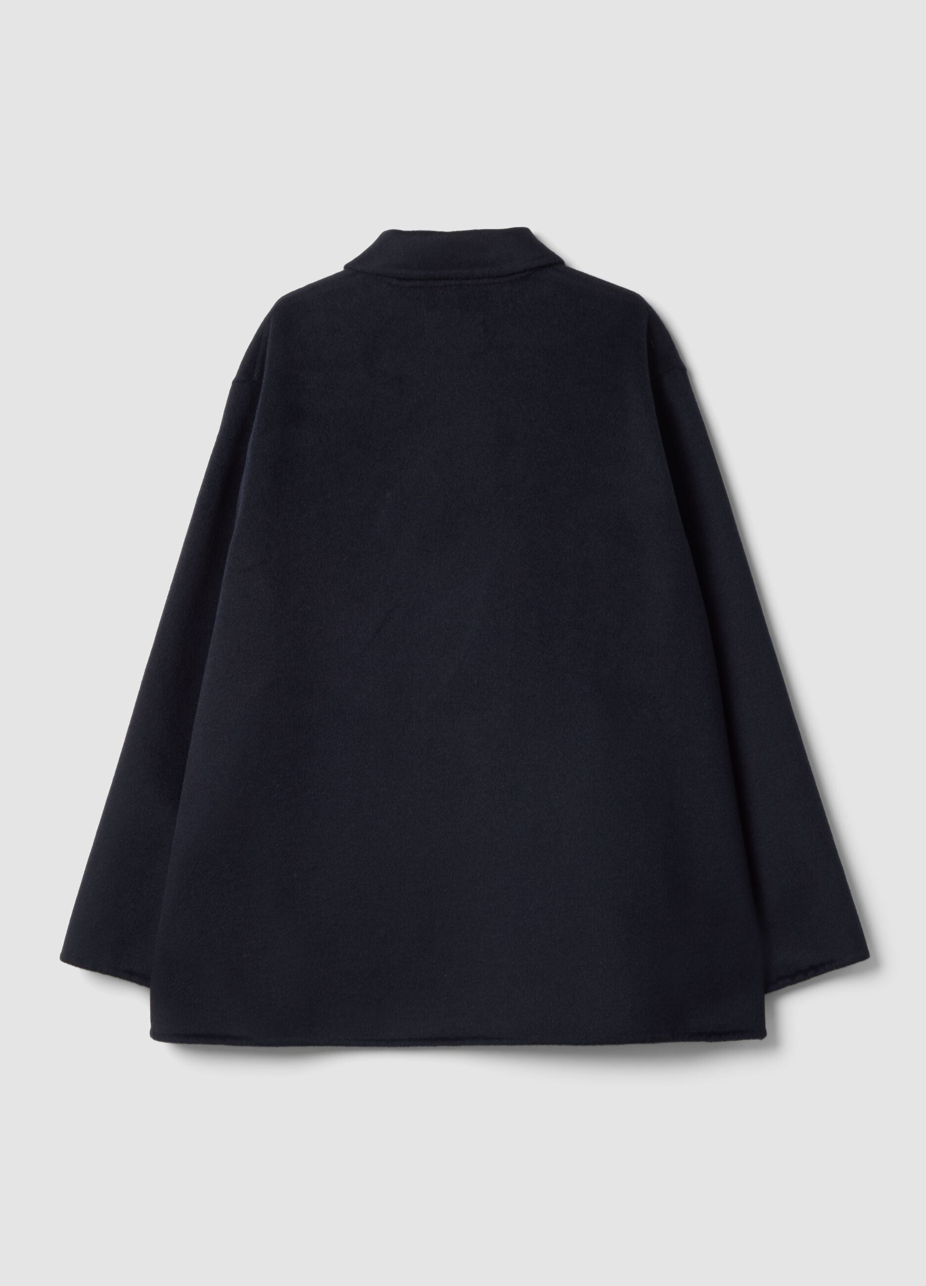 Blue wool-viscose blend over-fit coat with buttons