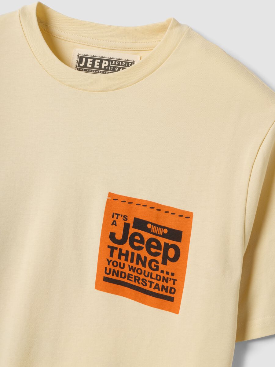 Beige pure cotton crew-neck T-shirt with Jeep print_5