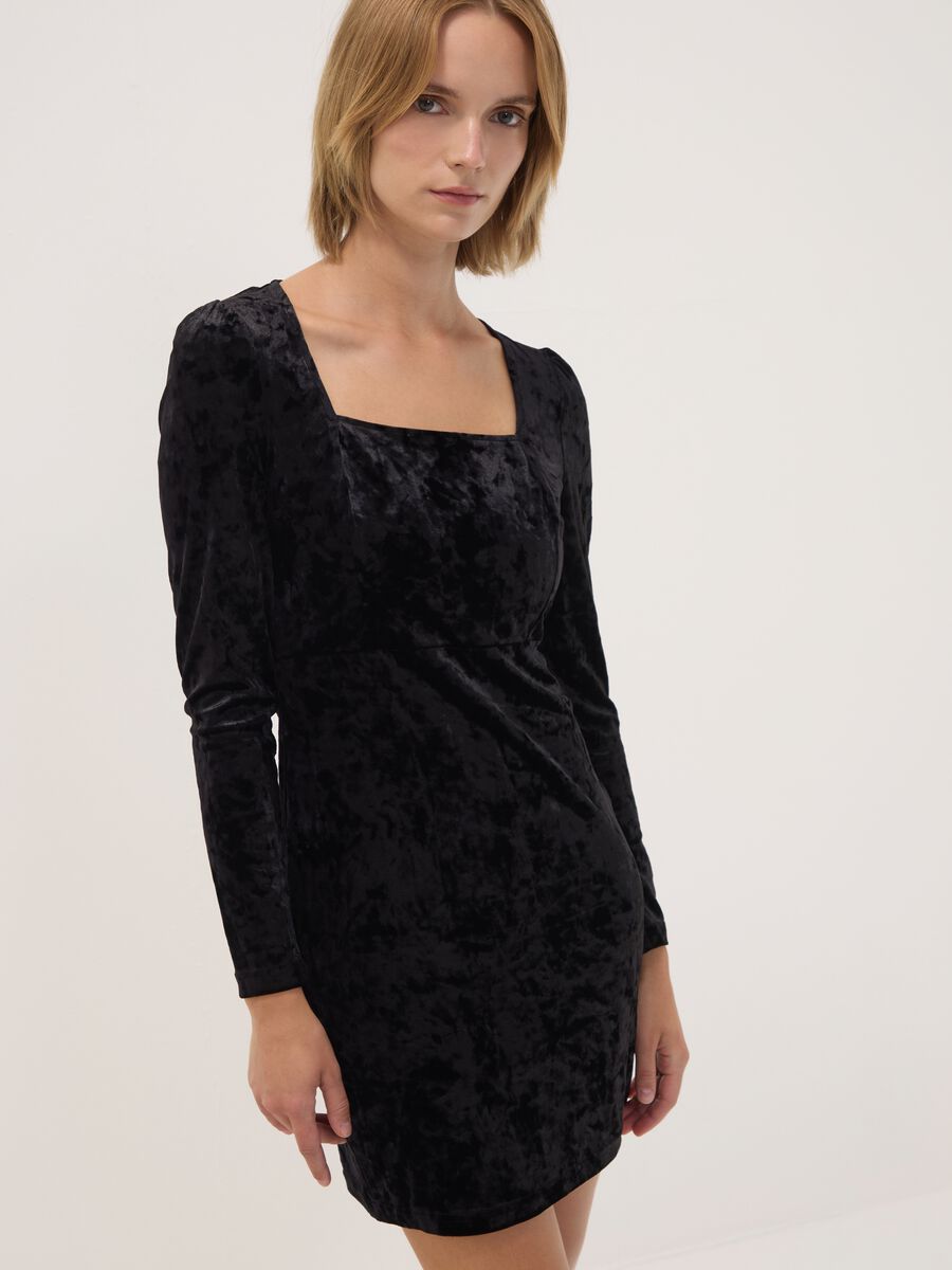 Black fitted stretch dress with square neckline_1