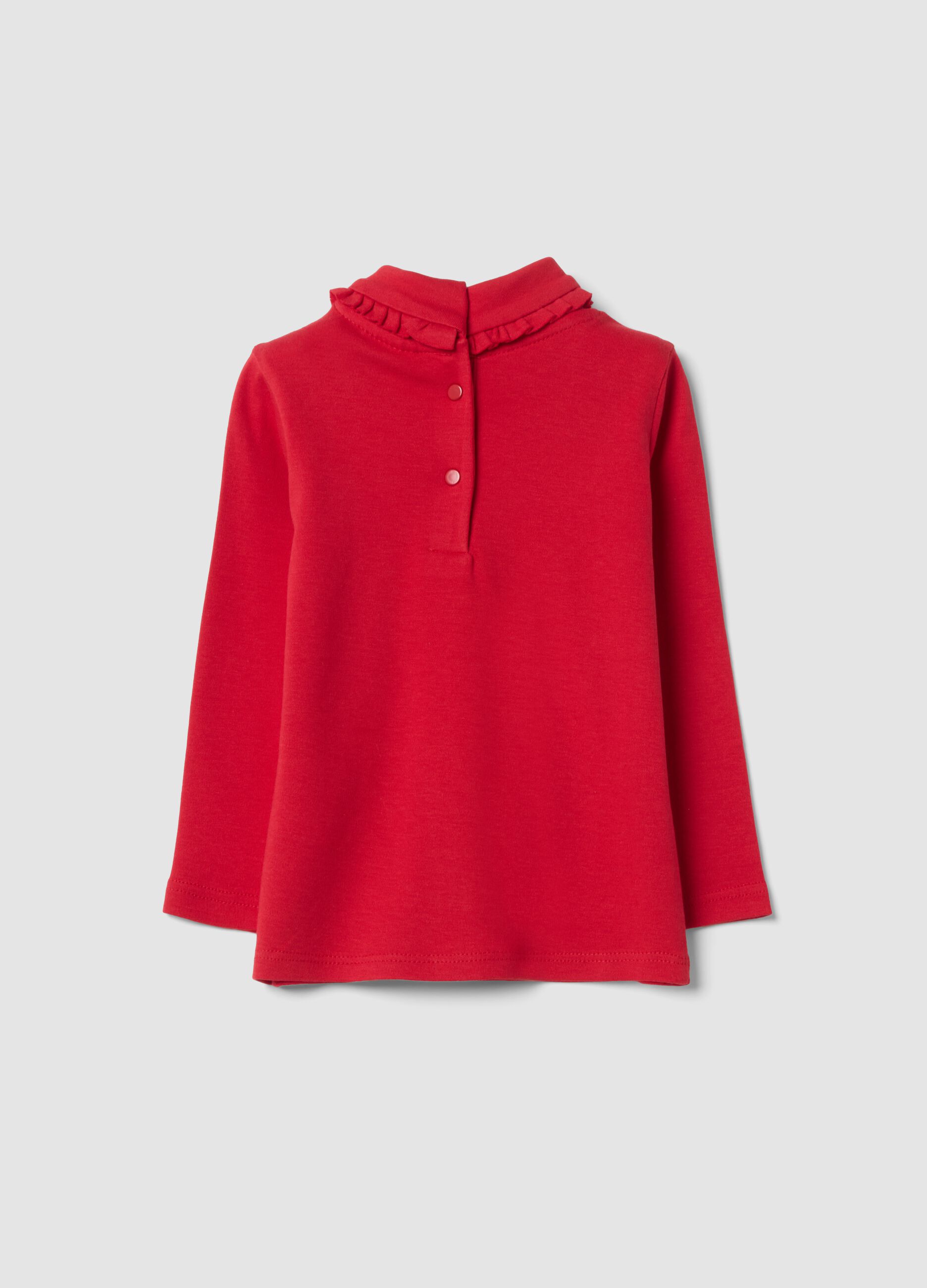Red pure cotton high-neck T-shirt
