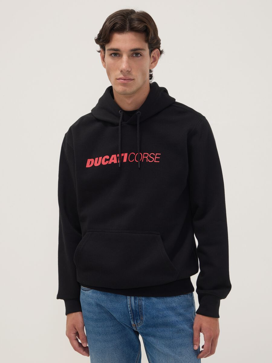 Black cotton-blend hoodie with Ducati print, relaxed fit_0
