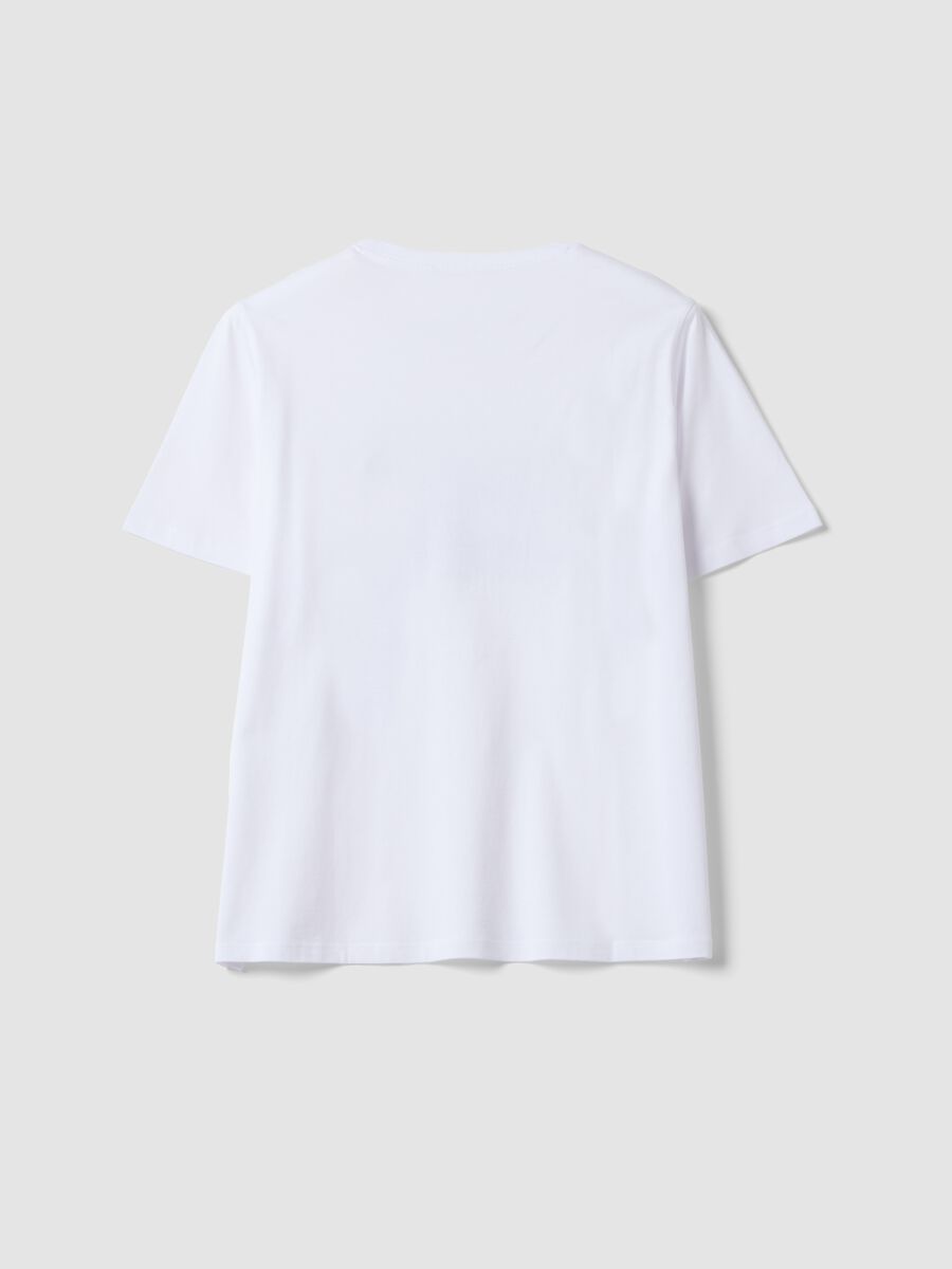 White pure cotton crew-neck T-shirt with front print, regular fit_2