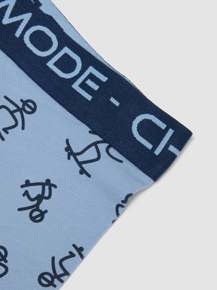 Blue midi boxer shorts in organic cotton with all-over print for boys_3