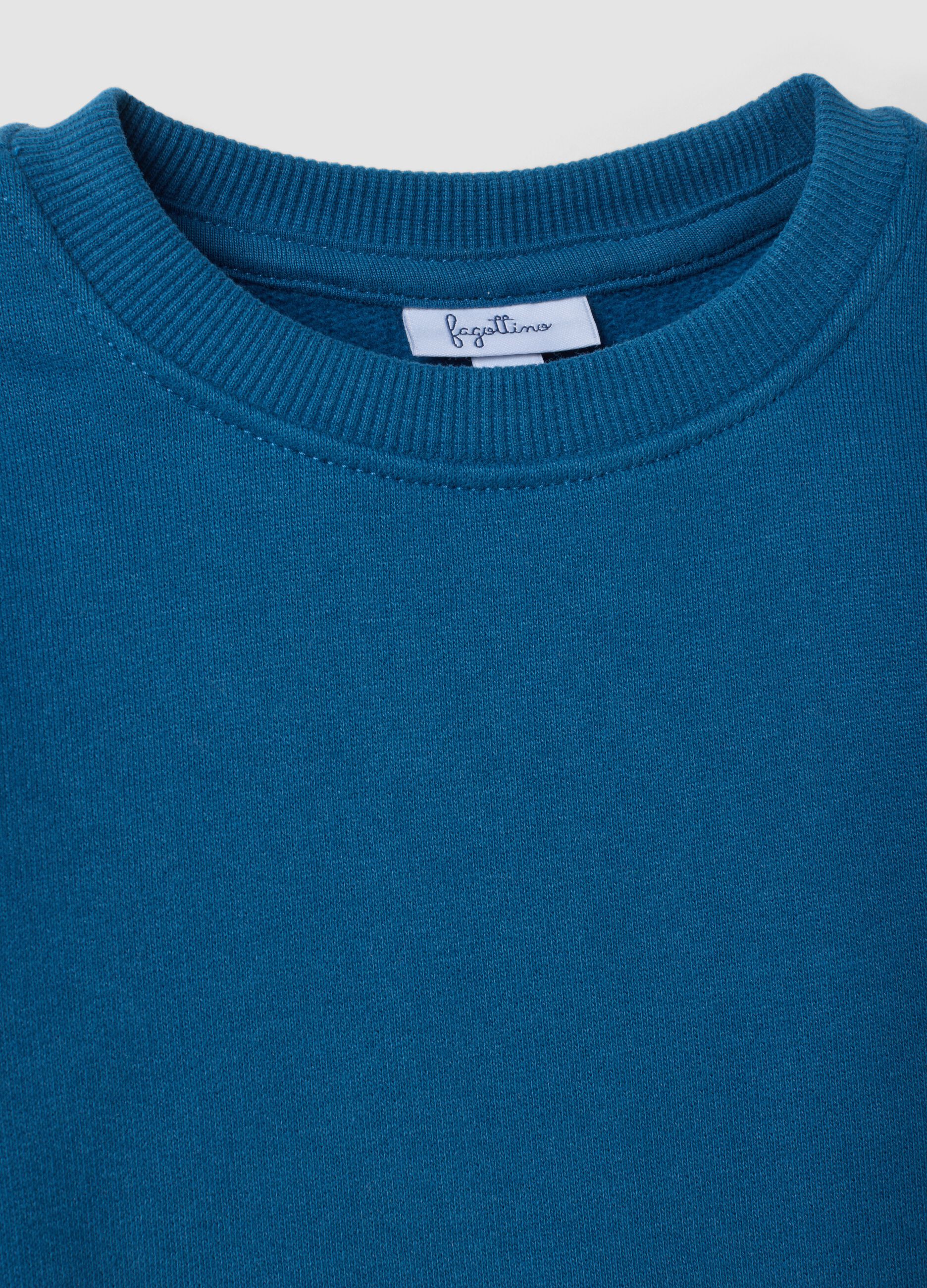 Blue crew-neck sweatshirt in pure organic cotton