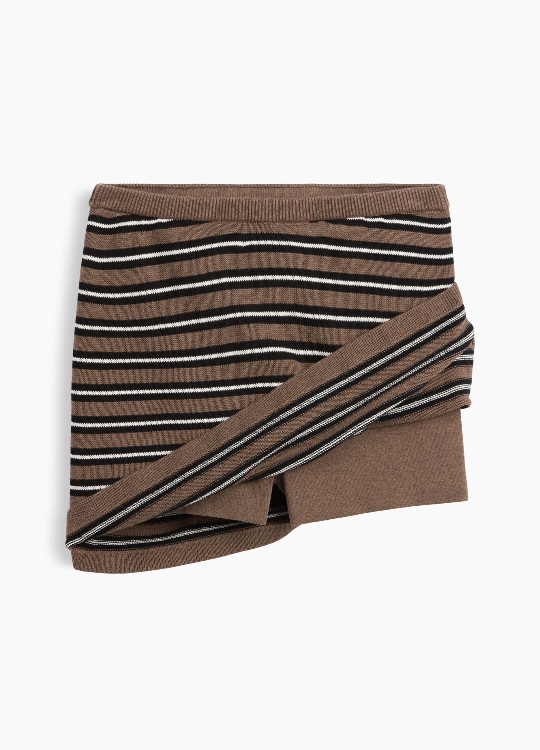 Brown striped pure cotton mini skirt