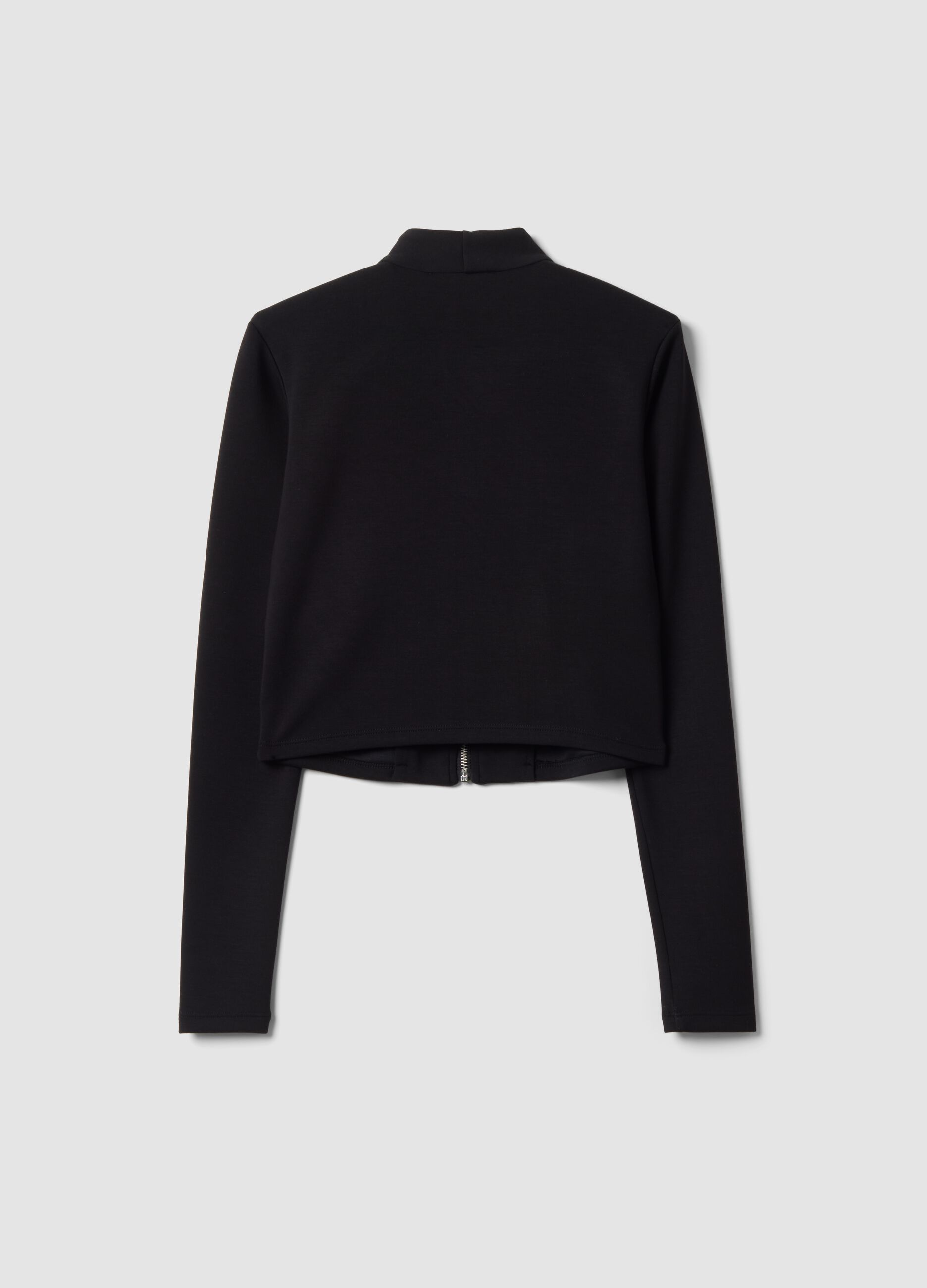 Black stretch modal sweatshirt with high neck