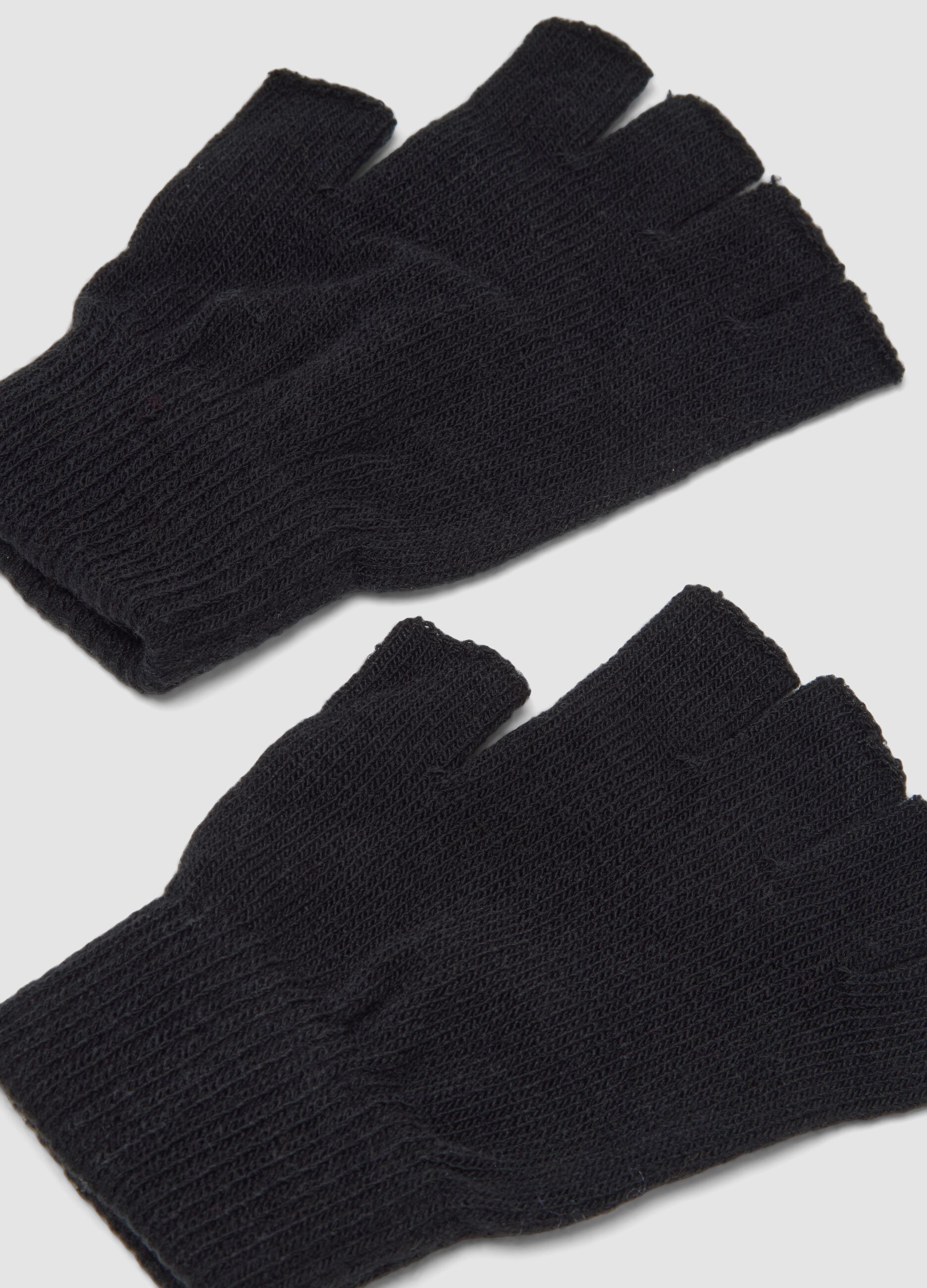 Black fingerless gloves in stretch fabric