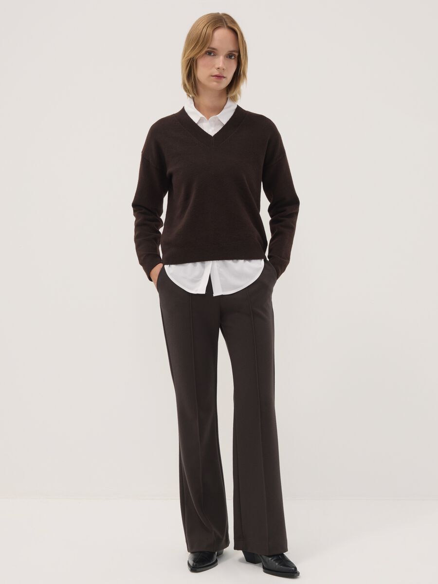 Brown stretch-viscose straight-fit trousers_0