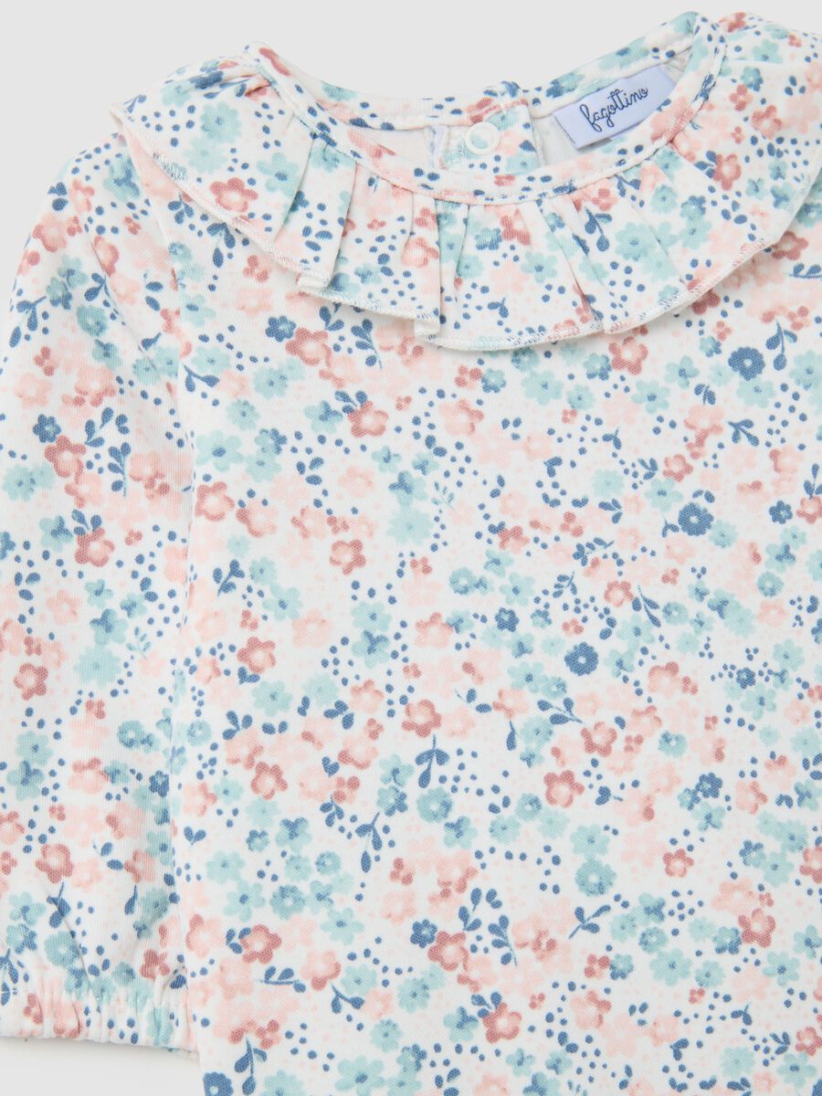 Baby girl's bodysuit in multicolour pure cotton with ruffle collar_2