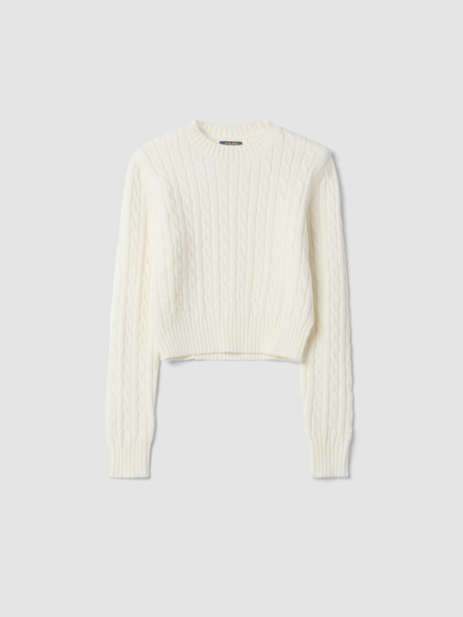 White cable-knit crew-neck jumper, regular fit_0