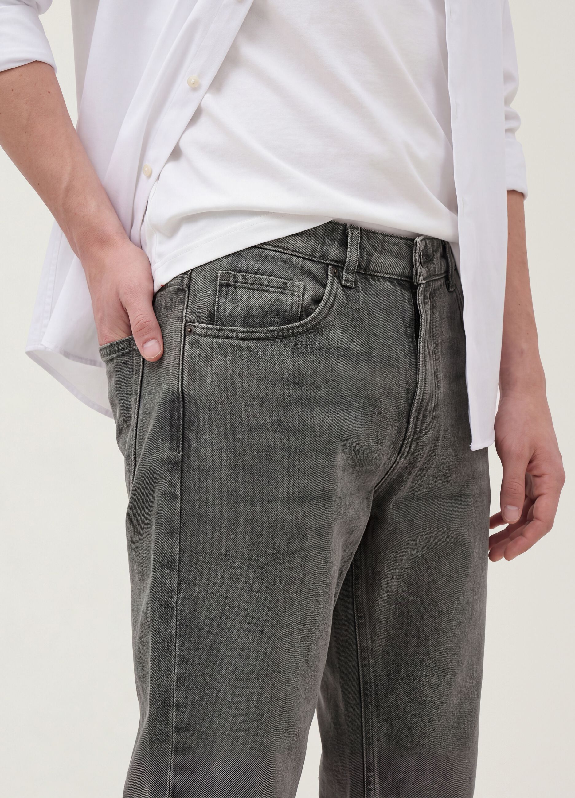 Grey regular-fit jeans in cotton, lyocell and viscose blend