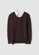 Brown viscose-blend top with shirt collar_0