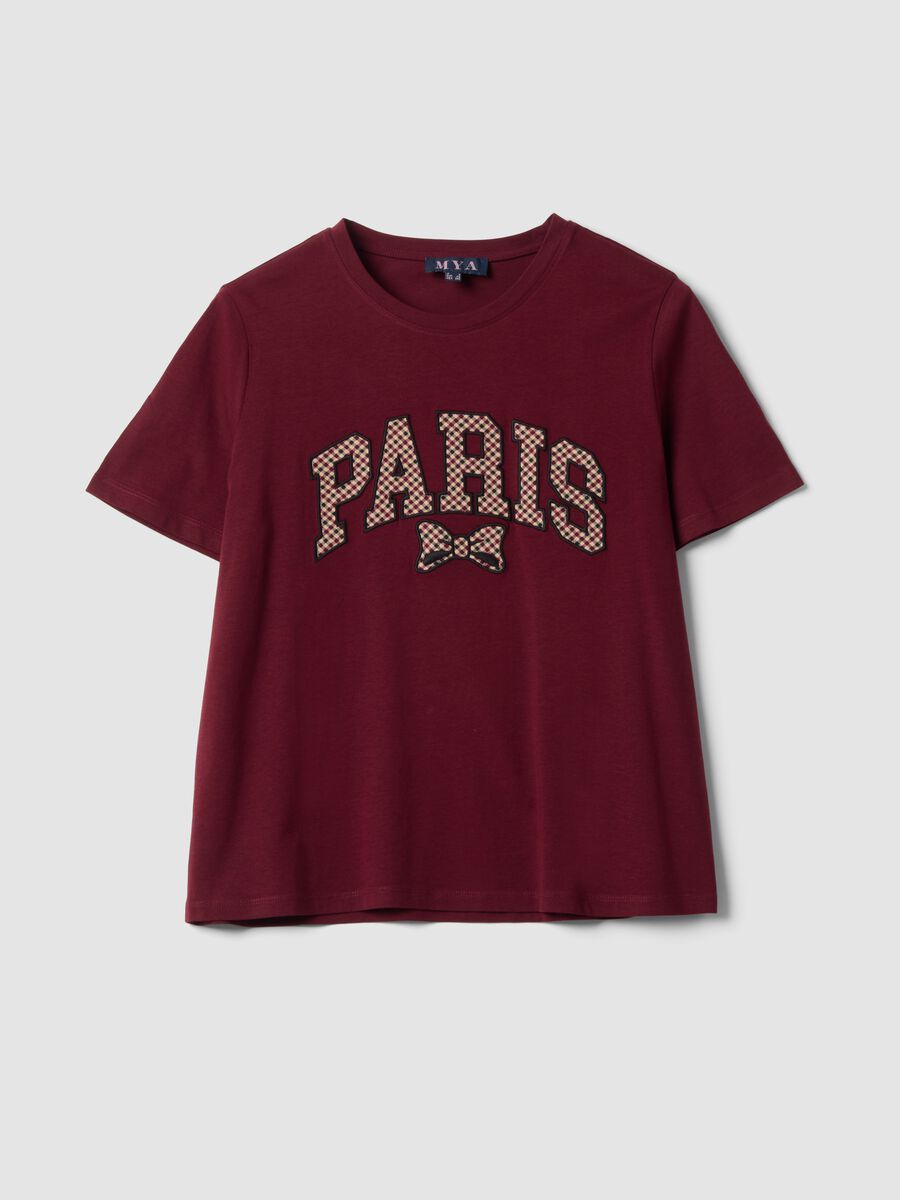 Red pure cotton crew-neck T-shirt with bow print, regular fit_0